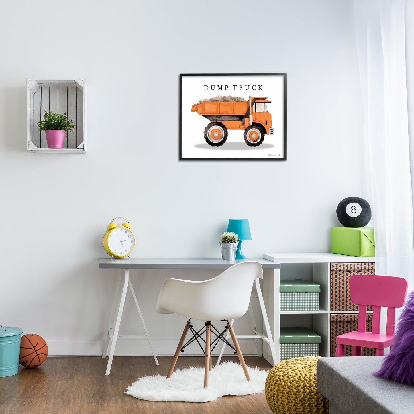 Stupell Industries Orange Dump Truck Traditional Construction Vehicle, Designed by Stephanie Workman Marrott Black Framed Wall Art, 24 x 30, Off-White