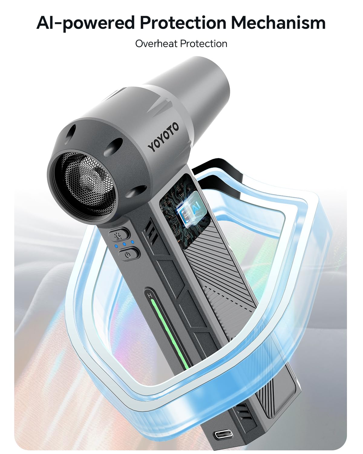 Compressed Air Duster, 300000RPM Powerful Electric Air Duster Rechargeable with LED Light and Brushless Motor, 4-Gear Cordless Mini Air Blower for Keyboard, Computers, Car, Outdoors (Silver Gray)