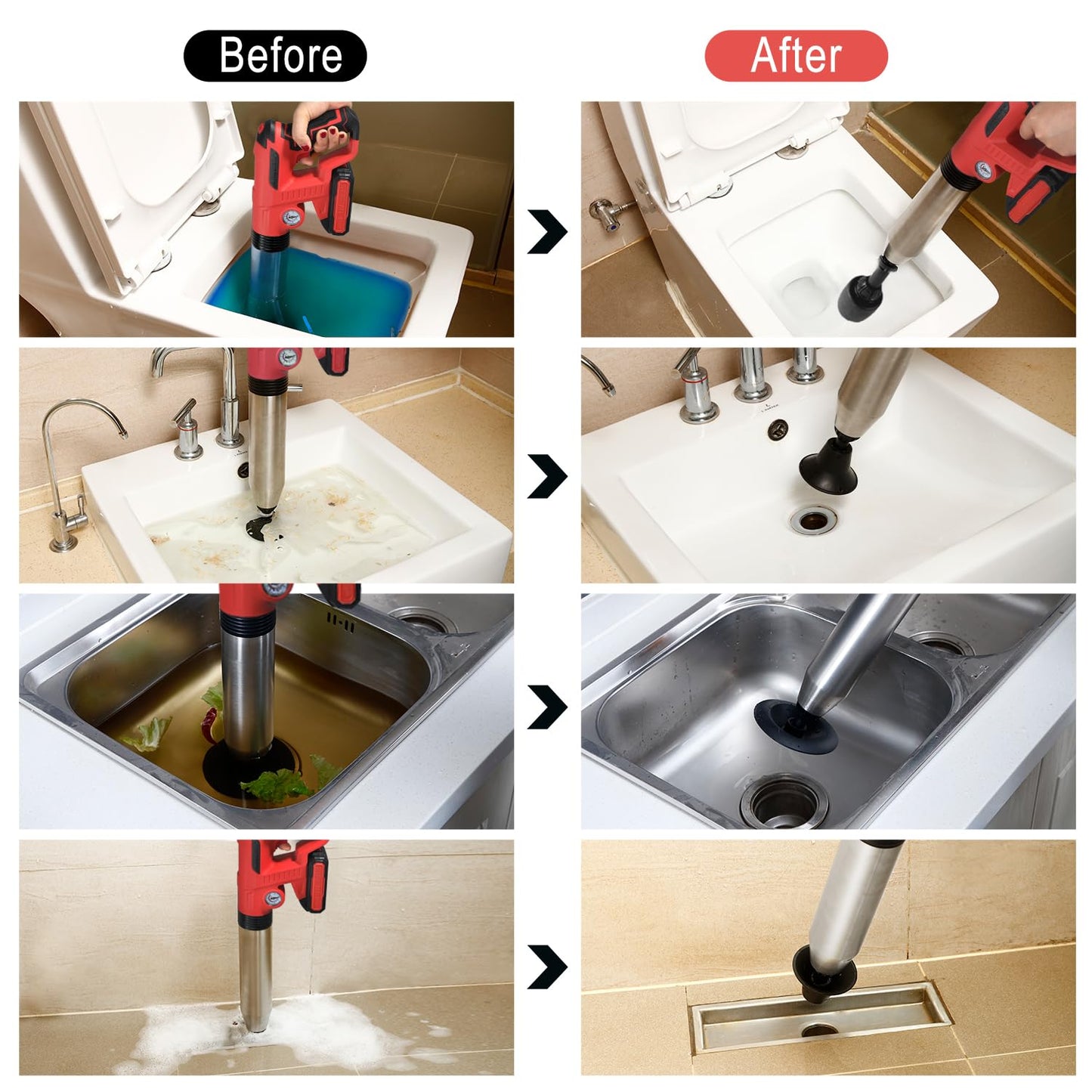 Electric Toilet Plunger With Dedicated Box, Plunger Toilet Can Only Take 2 Mins To Unclog Toilet,Bathroom,Floor Drain,Sewer,Pipe，RED,1 Battery