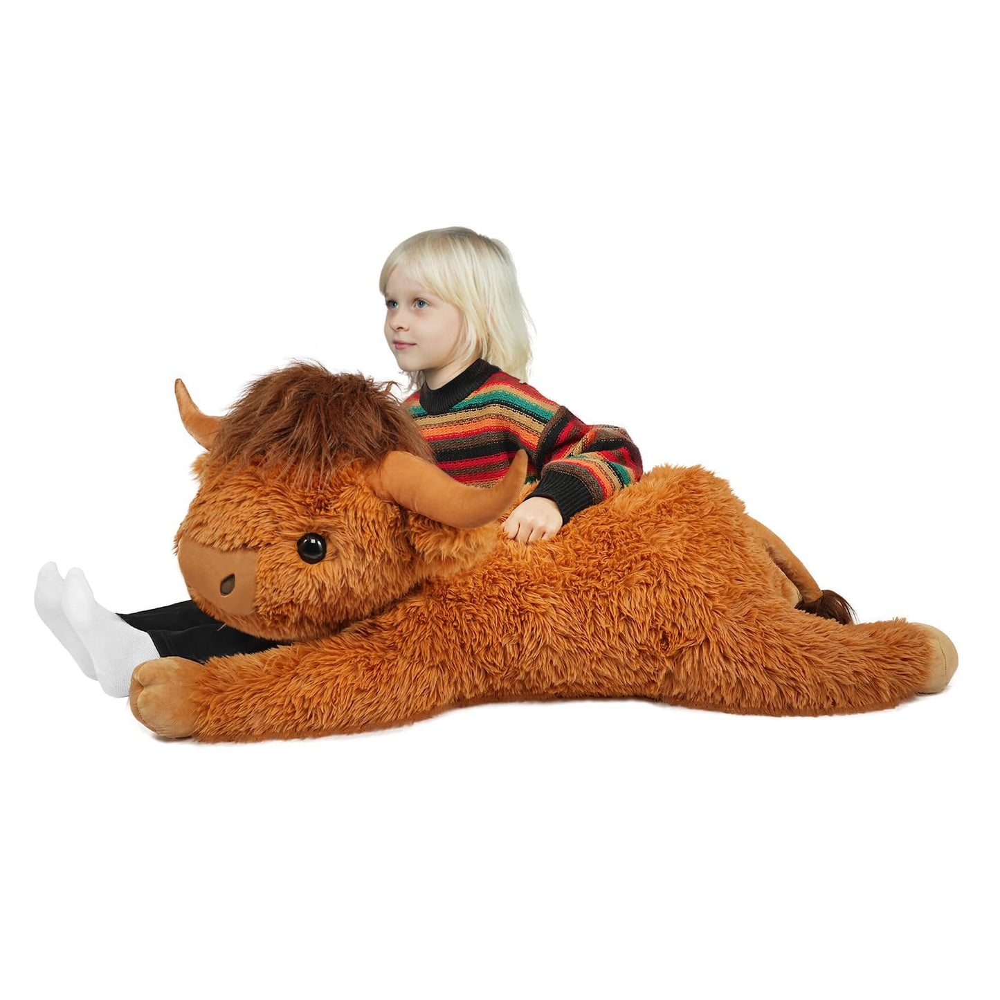 38.5 Inch Brown Giant Highland Cow Plush Stuffed Animal - Large Cow Pillow Gift for Kids and Adults, Couch & Bed Decor