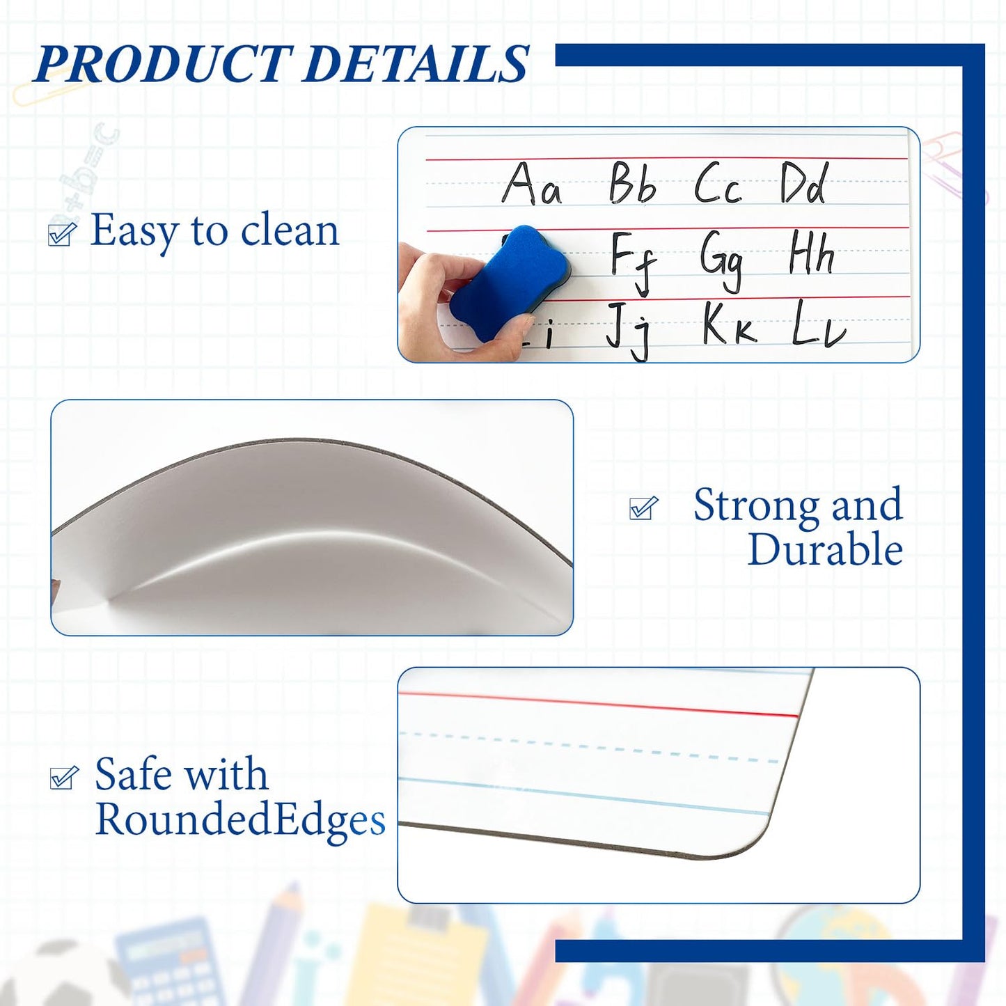 24 Pack Dry Erase Boards, 9"x12" Double Sided Whiteboards Small Whiteboards with Lines for Students, Kids, Teacher Classroom, Mini Portable White Boards with 24 Makers, 24 Erasers