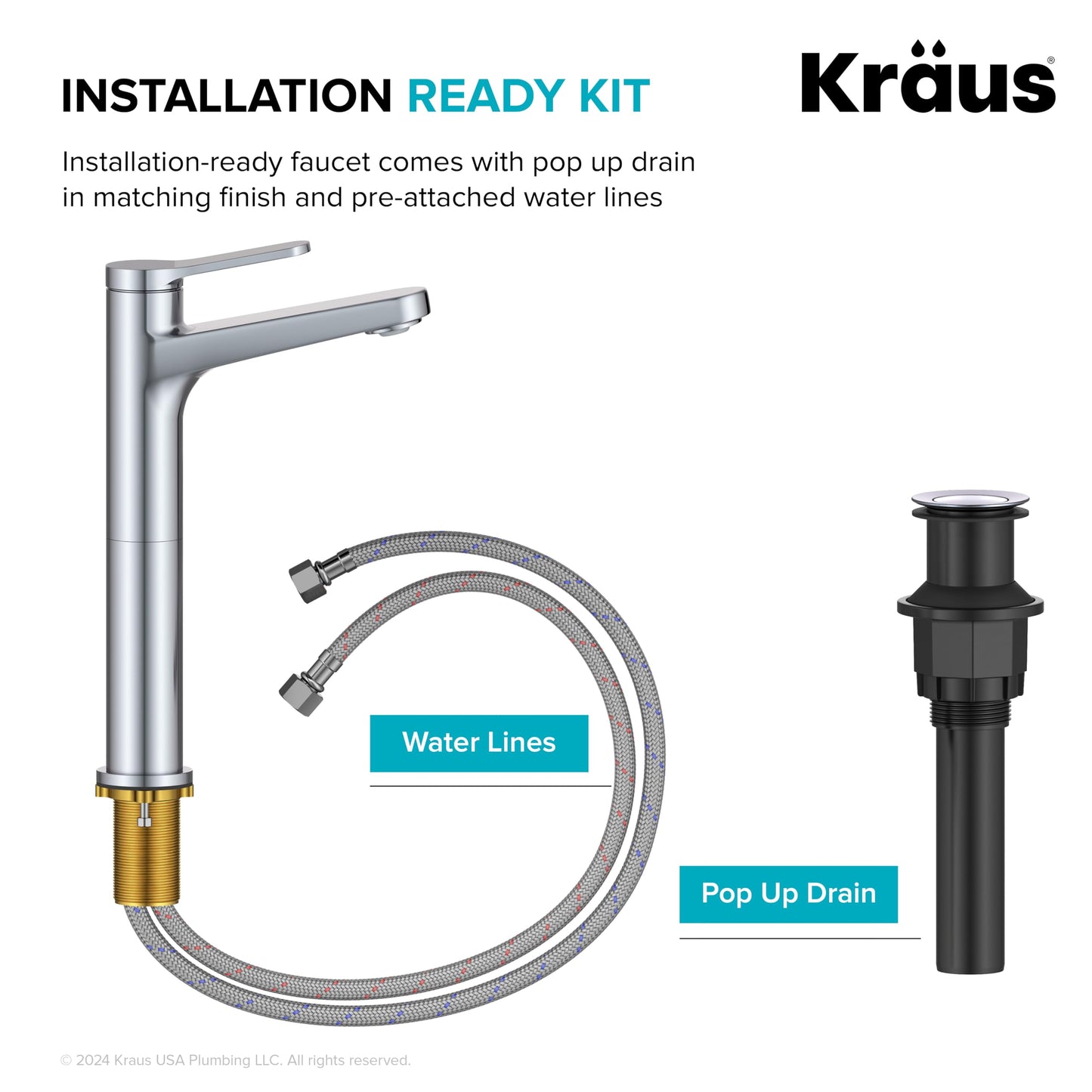 KRAUS Indy Bathroom Faucet for Vessel Sink in Chrome with Single Handle, Pop Up Drain and Supply Lines, KVF-1410CH