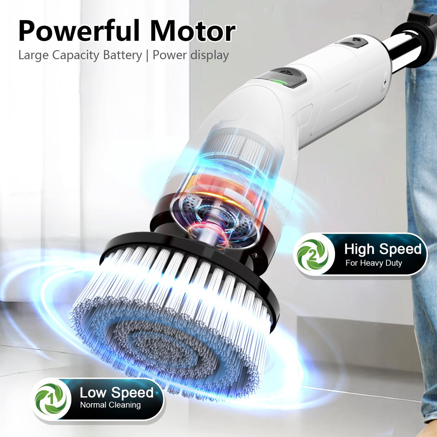 TUYU Electric Spin Scrubber, Full-Body IPX7 Waterproof Bathroom Scrubber,4 Replacement Head for Adjustable Extension Handle Electric Cleaning Brush for Bathroom, Tub, Tile
