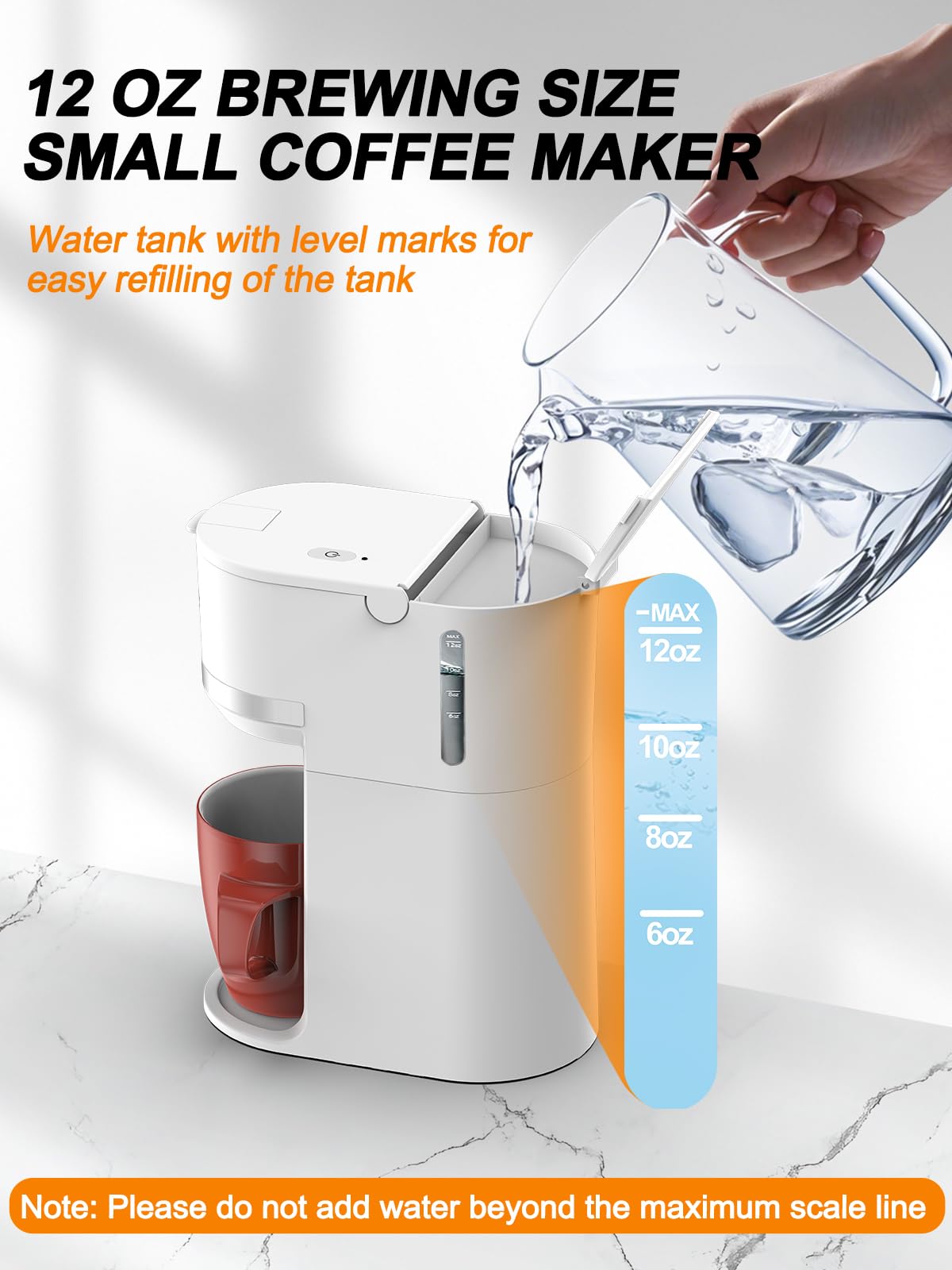Karosie Single Serve Coffee Maker for K-Cup and Grounds, Fast Brew, 6-12 oz Brew Sizes Single Cup Coffee Maker Fits 5.5" Mugs, One-Button Small Coffee Maker, Descaling Reminder,White,9.45 Inches