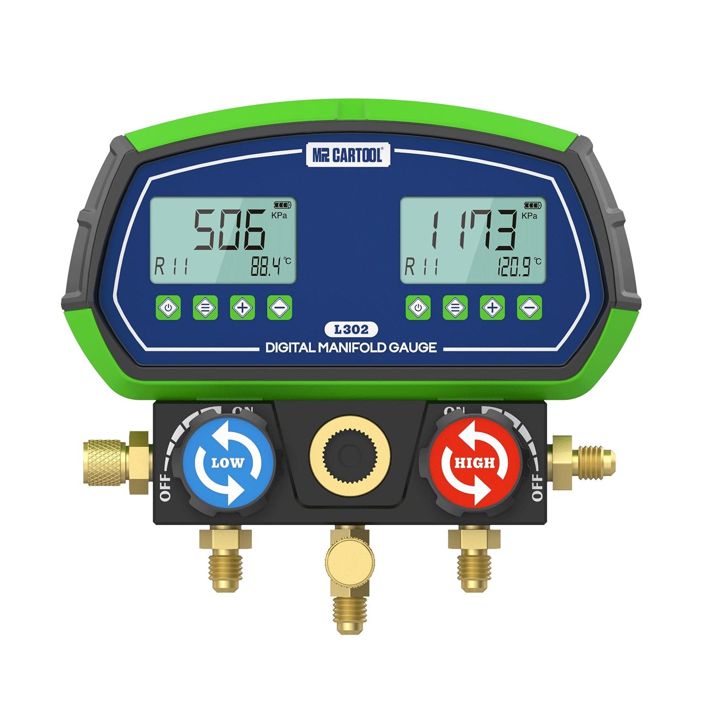 MR CARTOOL L302 Digital Manifold Gauge Set 2-Valve Refrigerant HVAC Systems Leakage Pressure Tester Tool with 3 Hoses for Air Conditioning Refrigeration Recharging