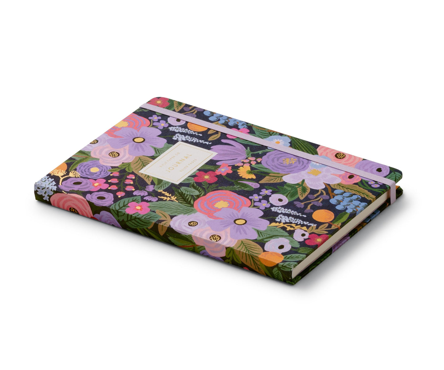 RIFLE PAPER CO. Journal with Pen | Hardcover Notebook with Foil Accents, Paper-Wrapped Grayboard, (144 Pages, Elastic Band Closure, Pocket for Extra Storage), Violet Garden Party