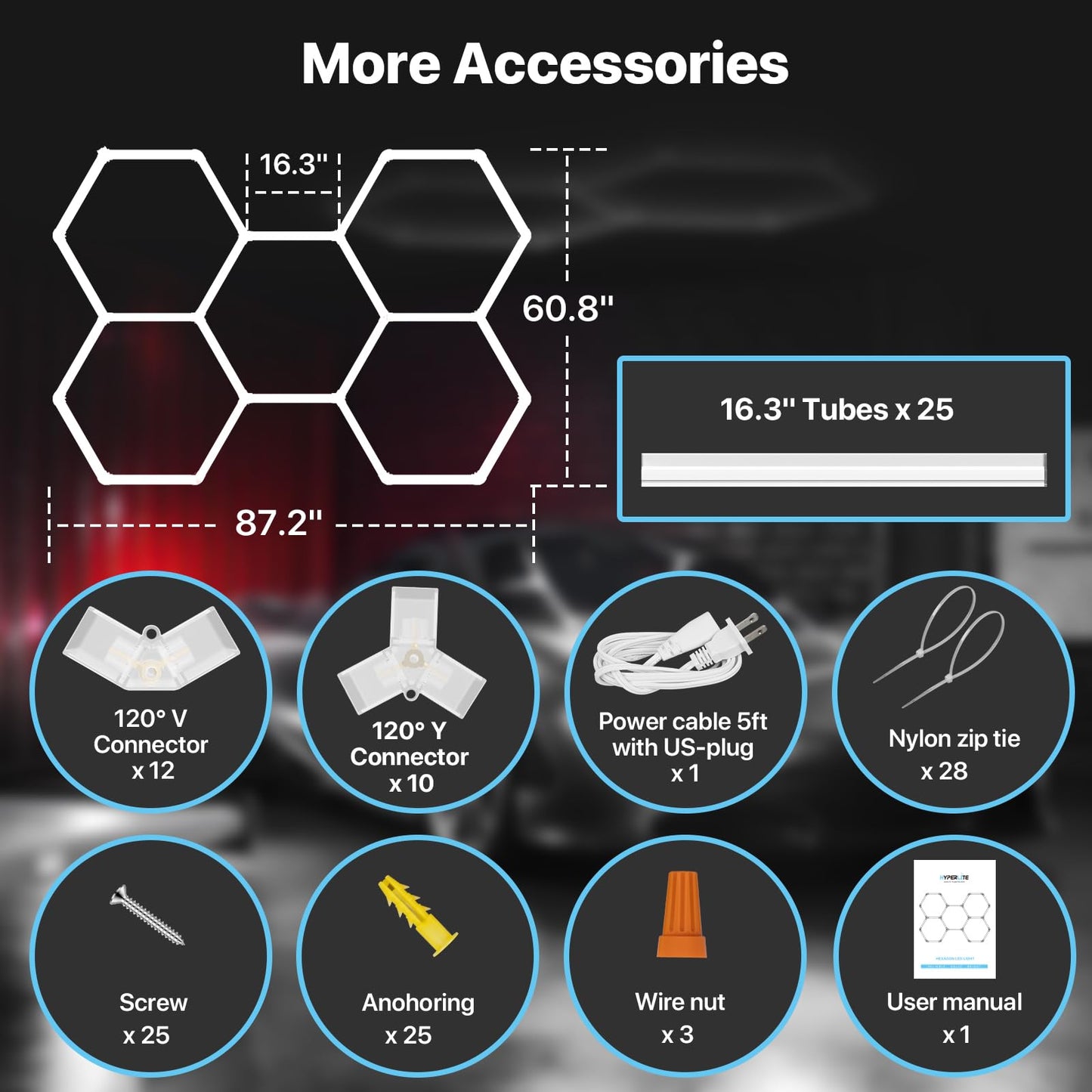 HYPERLITE Gen 2 Hexagon LED Lights: 168W 16800LM 5 Grids DIY Hexagon Led Lights, 6500K Ultra Bright, Easy Install, Durable Design for Garage, Shop, Basement, Barber, Homegym