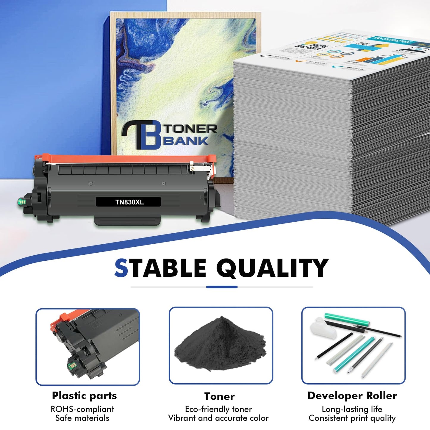 TN830 TN830XL Toner for Brother Printer MFC-L2820DW HL-L2460DW DCP-L2640DW Replacement for Brother TN830 XL/V/R TN 830XL TN-830XL 830 Cartridge HL-L2400D MFC-L2900DW Printer Ink High Yield 4 Black