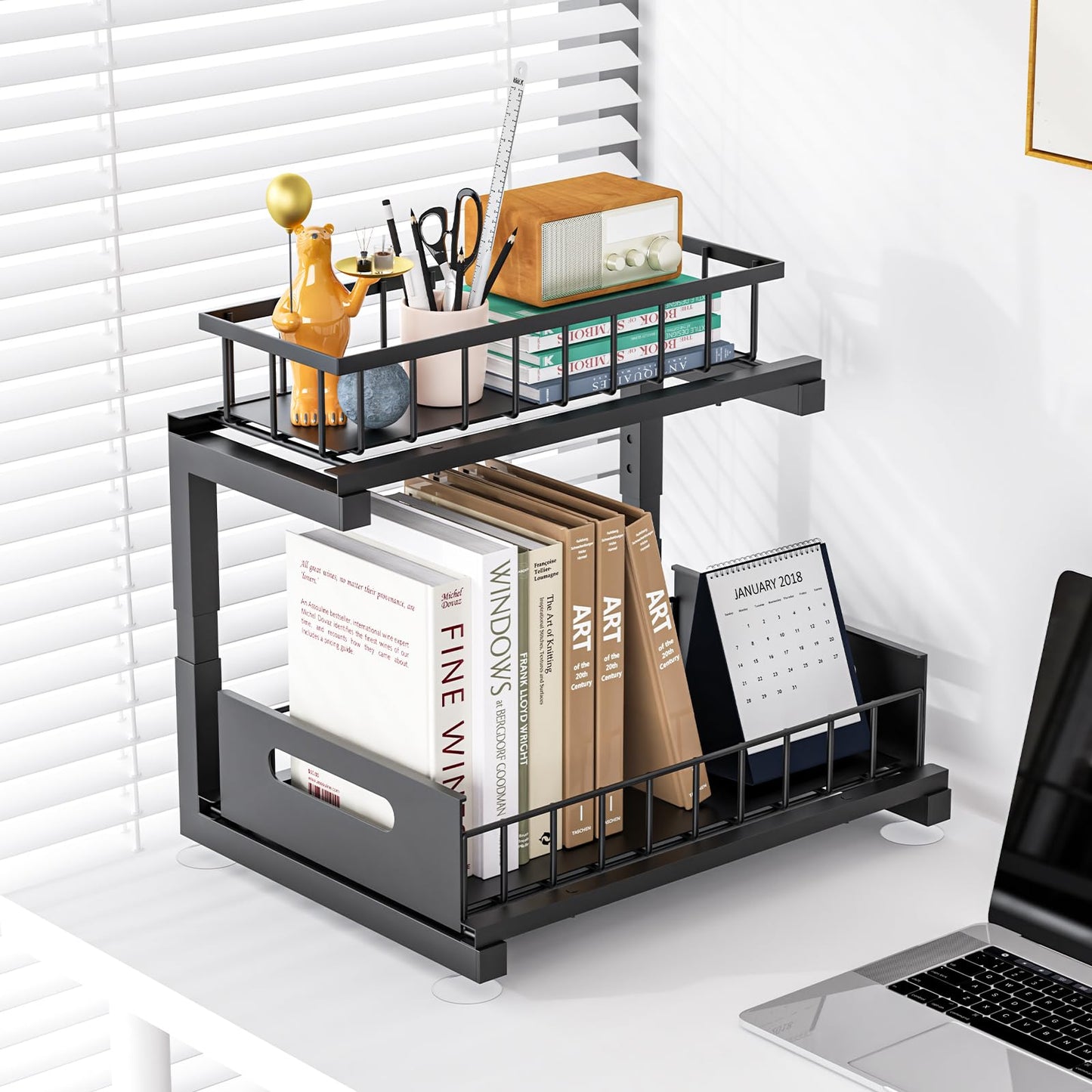 Toyear Under Sink Organizer, Heavy Duty Metal Pull Out Cabinet Organizer Slide Out Sink Shelf Organizer Height Adjustable, Multi-Purpose Storage Shelf for Kitchen Bathroom(Black,2Pack)