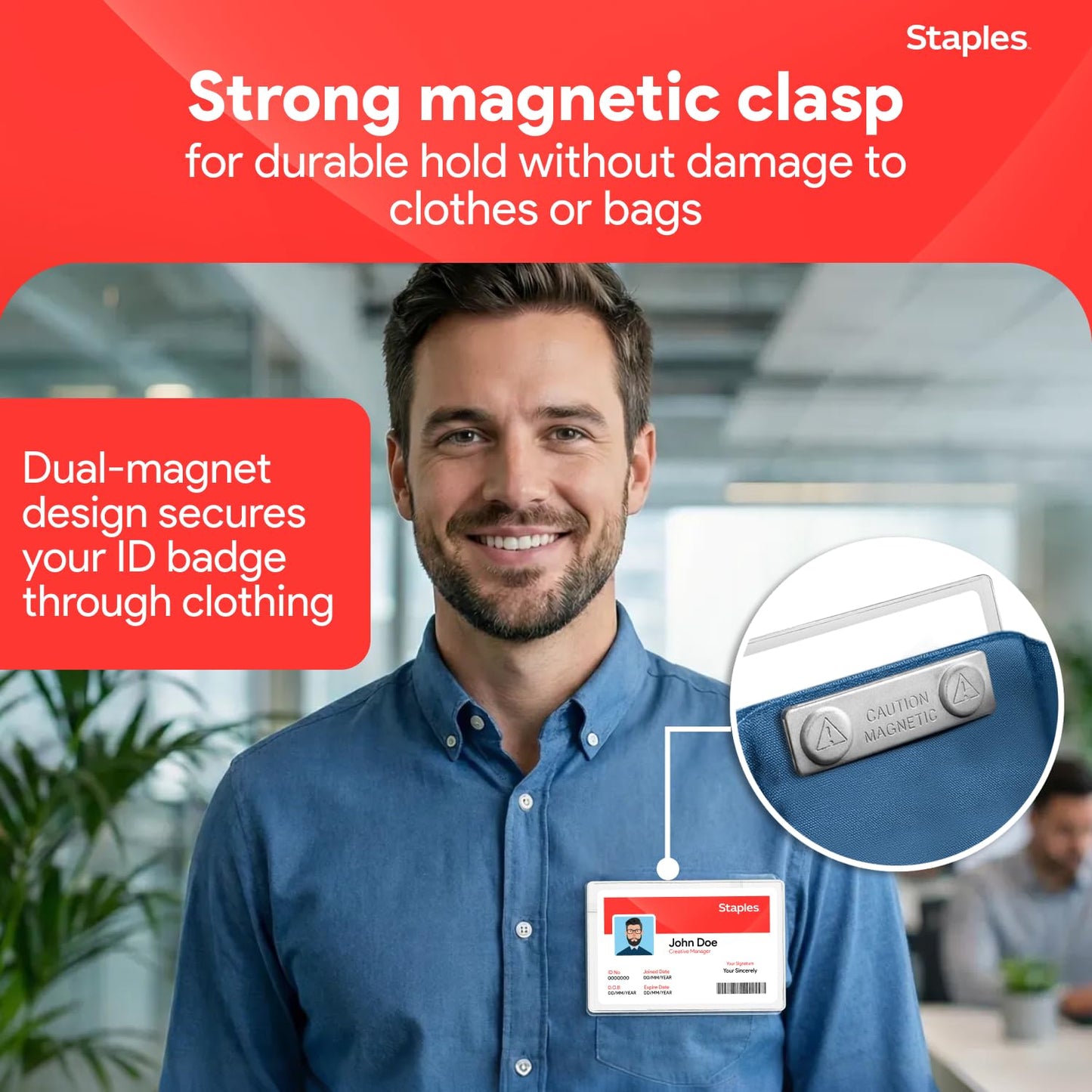 Staples Magnetic Badge Holders, Credit Card Size, Clear Horizontal ID Holders with Secure Magnet Backing, 25‑Pack