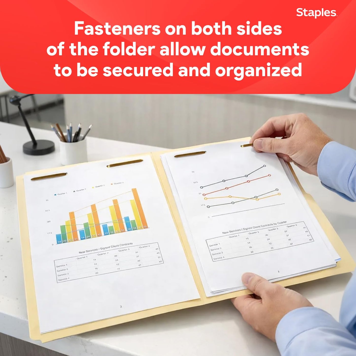 Staples Reinforced Tab Fastener Folder, Letter Size, Manila Pressboard, Durable Construction, 50/Pack