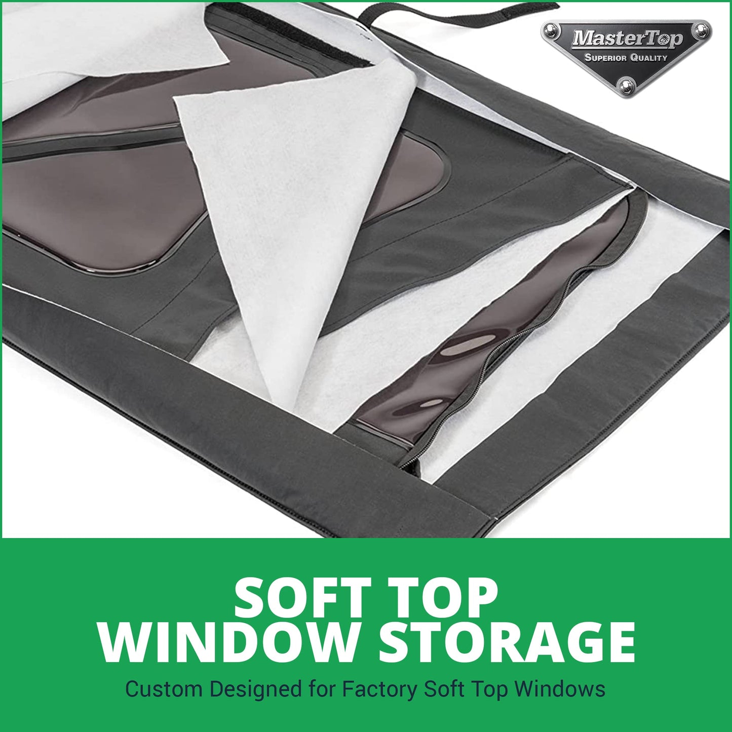 MasterTop Soft Top Window Roll for Side and Rear Soft Top Windows|Fits Soft Top Equipped 1976-2018 CJ, YJ, TJ & JK Jeep Wrangler vehicles|Soft Multi-Layer interior Pockets|13100301, black vinyl