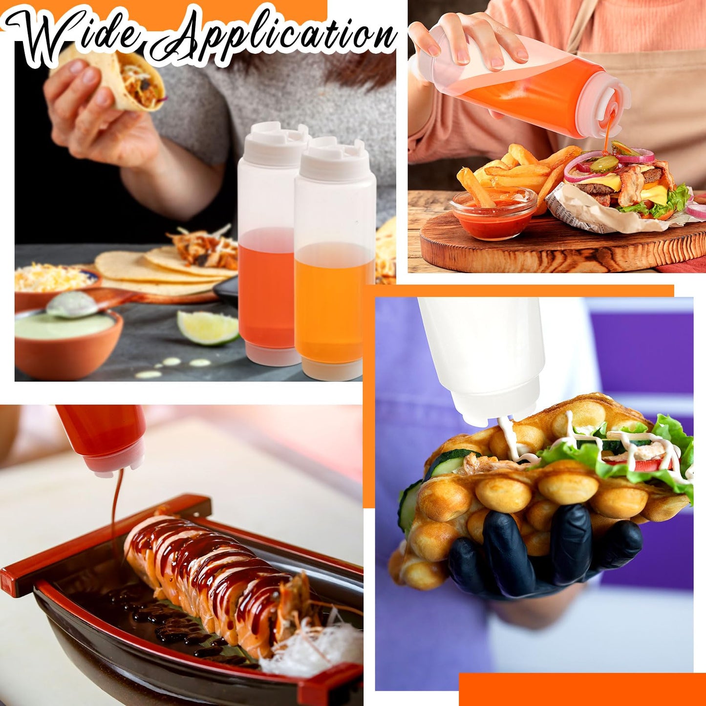 Singhoow 16 Pcs 32 oz Condiment Squeeze Bottles Restaurant Plastic Sauces Squeeze Ketchup Dispenser Inverted Refillable Large Clear Dressing Bottles for Restaurant Kitchen Catering