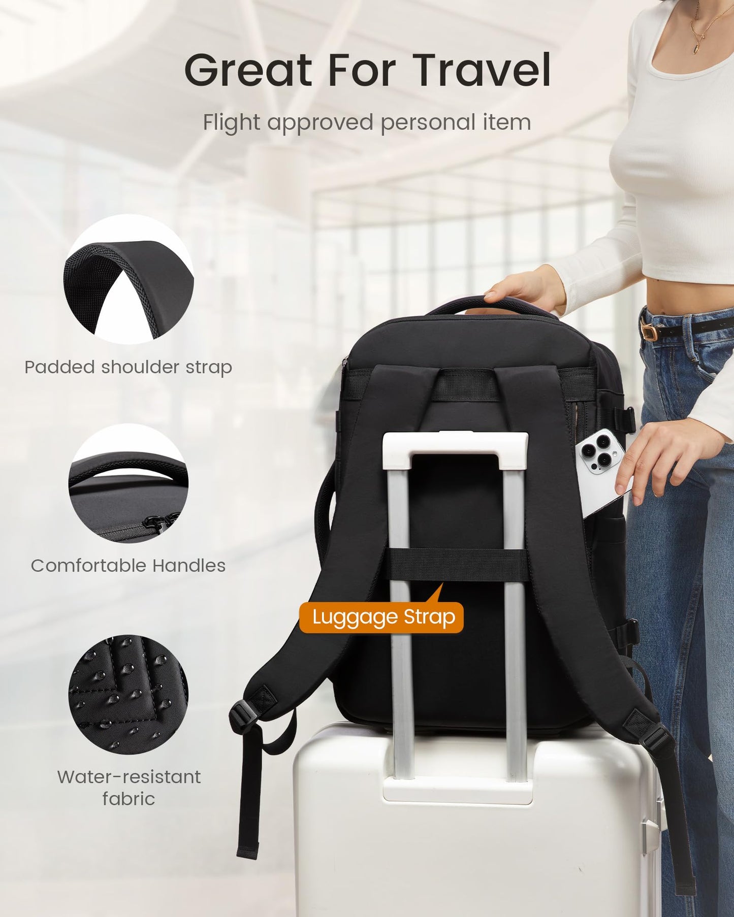 LOVEVOOK 40L Travel Backpack for Women Men, TSA Personal Item Travel Bag Fits 17.3inch Laptop, Waterproof Airline Approved Carry On Luggage With 2 Cubes for Weekender Hiking Business, Army Green