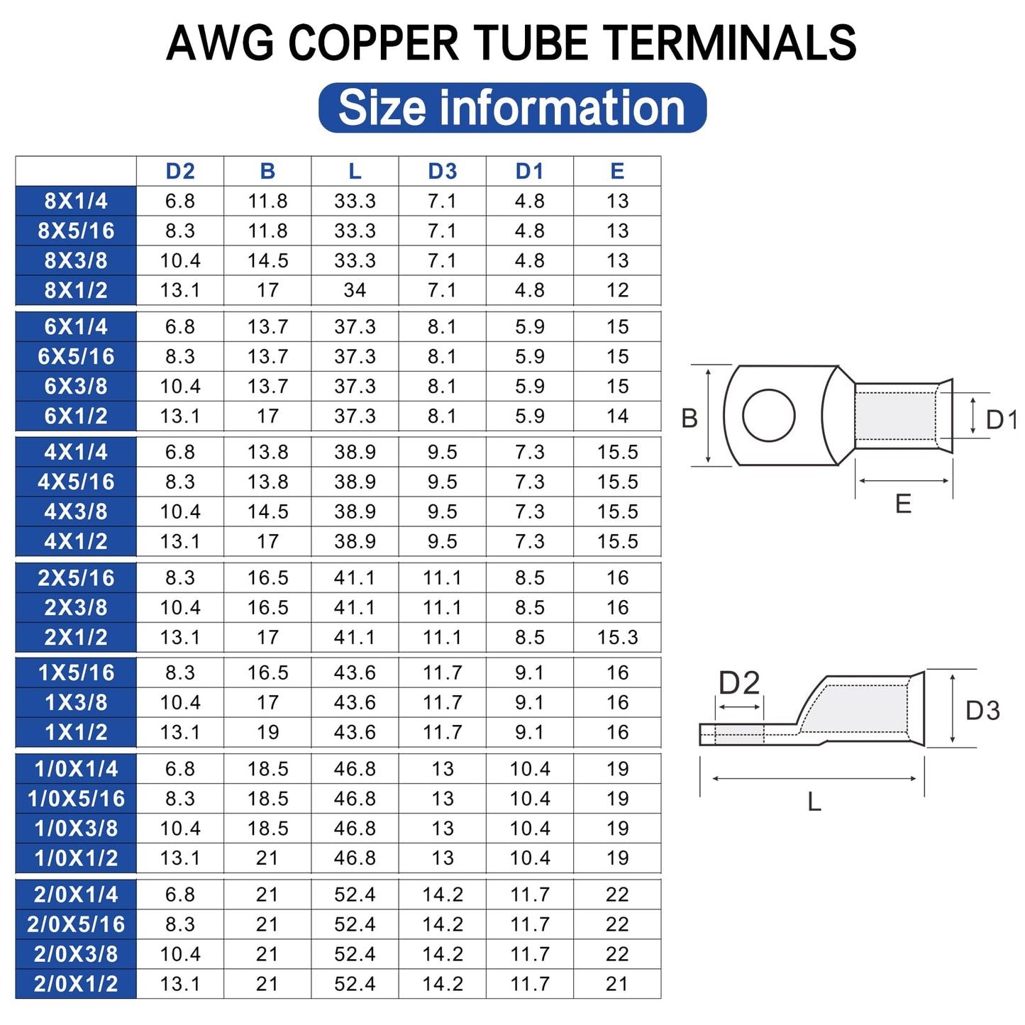 XHF 100PCS 2/0 AWG-3/8 Heavy Duty Battery Lugs with 3:1 Heat Shrink Tubing, Ring Terminals Battery Cable Ends Copper Eyelets Electrical Battery Connectors