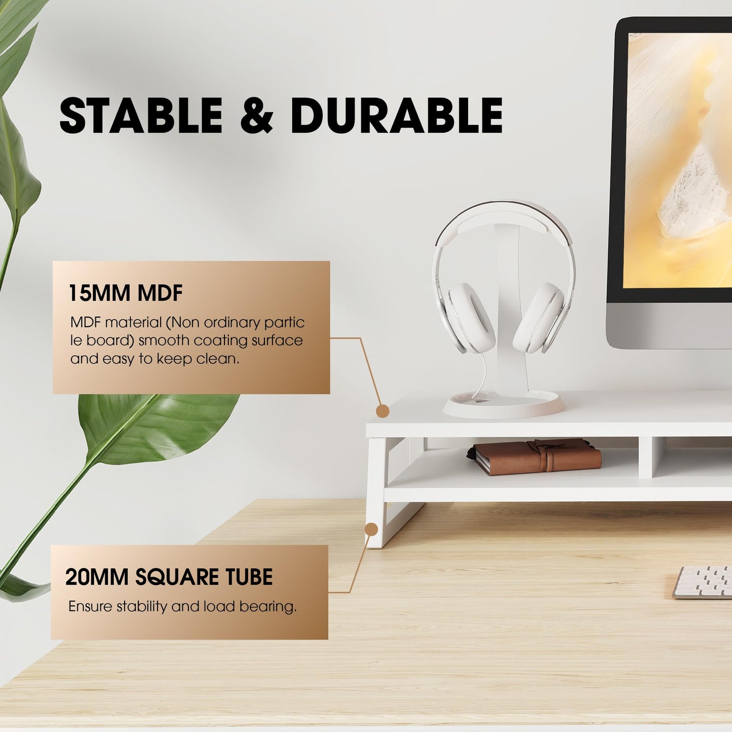 Fenge Dual Monitor Stand for Desk, 42.5in Large Monitor Riser for 2 Monitors, 2 Tier Computer Office Desk Top Shelf, Desktop Storage Stand for Laptop, PC, Computer, Printer