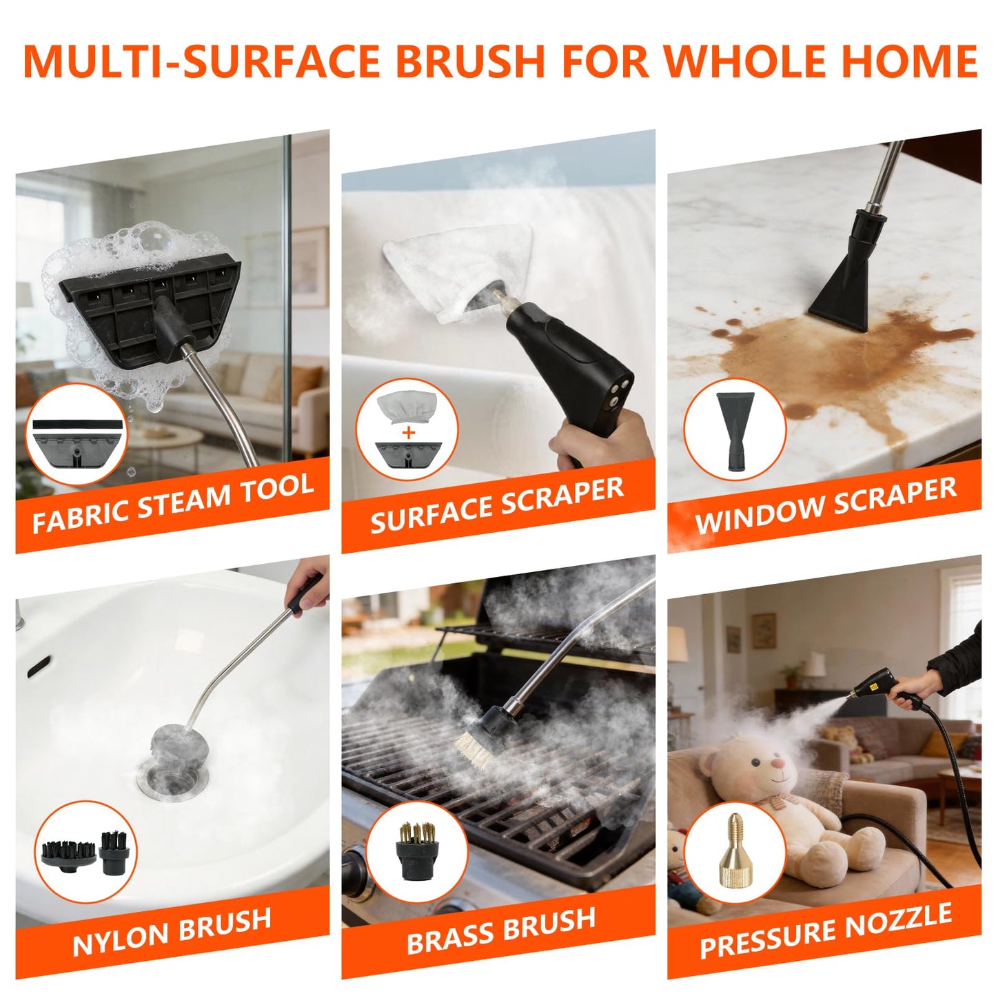 Steam Cleaner for Home & Car - 1800ML Water Tank 15s Heat-Up Portable Steamer for Cleaning, 6 Level Handheld Steam Cleaner for Car Detailing with 17 Accessories for Furniture, Grease, Carpet, Grout