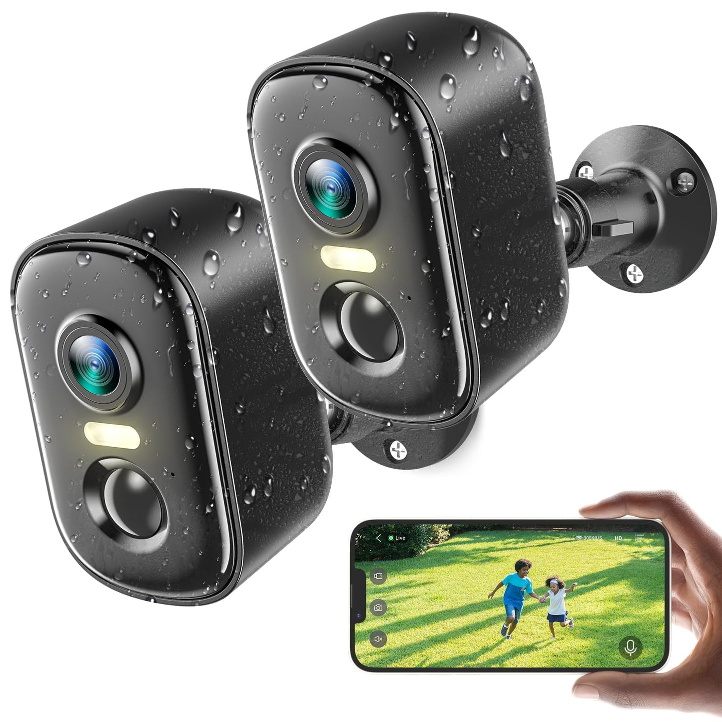 2K Security Cameras Wireless Outdoor, 2 Pack Battery Powered WiFi Cameras for Home Security with AI Motion Detection, Spotlight Color Night Vision, 2-Way Talk, Siren Alarm, IP65, Cloud/SD Storage