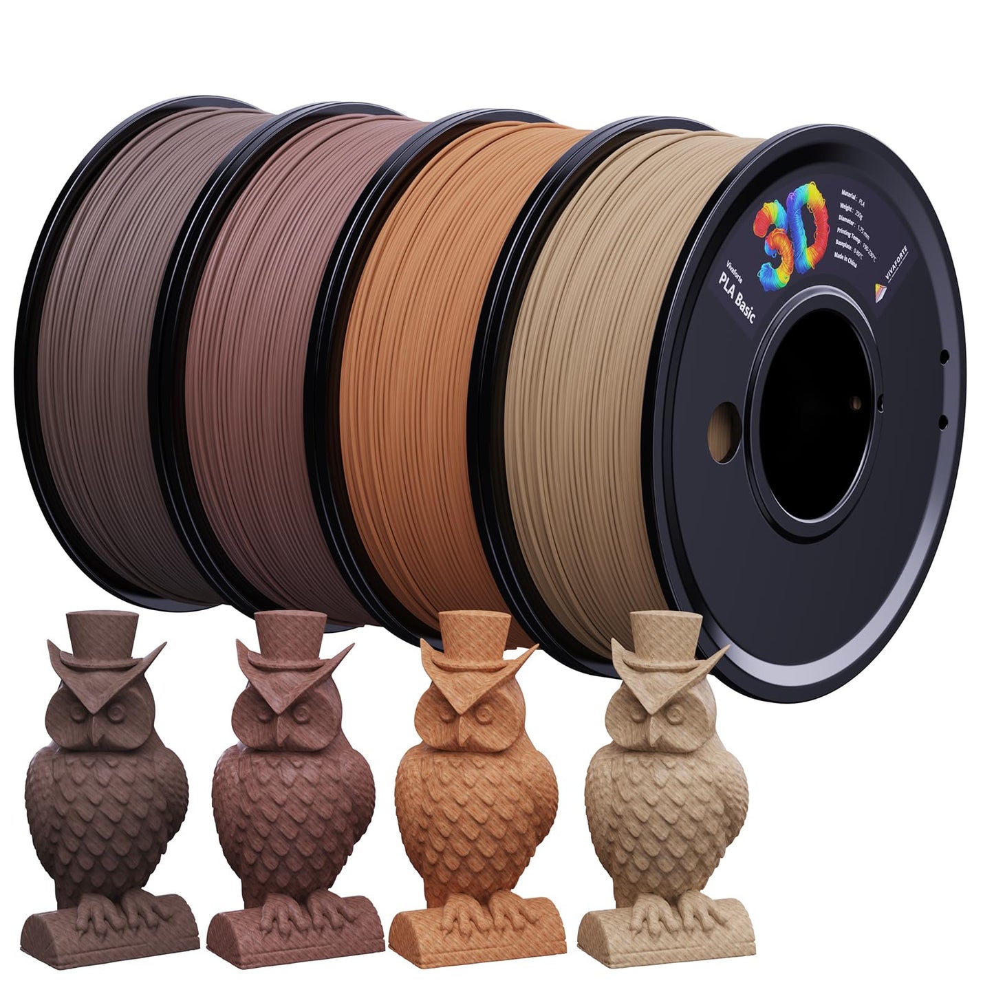 Vivaforte 3D Printer Filament Bundle,Wood PLA Filament Bundle,Wood Filament PLA,PLA Filament 1.75mm,3D Filament,3D Printer Accessories,pla Wood,Fit Most FDM 3D Printers,250g X 4 Pack
