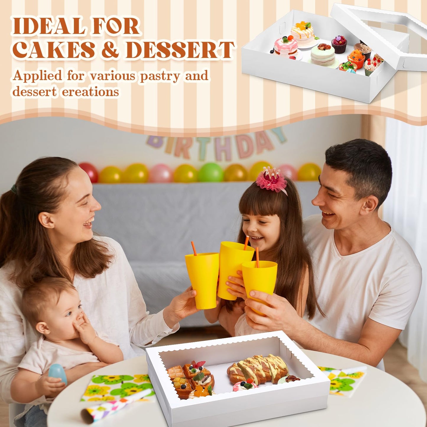 Sinload 10 Pcs 19x14x4 Inch Half Sheet Cake Boxes 5pcs Large Rectangle Bakery Boxes with 5pcs Cake Boards for Pastry Baking, Cupcakes, Donuts, Cookies, Pie Treat Packaging
