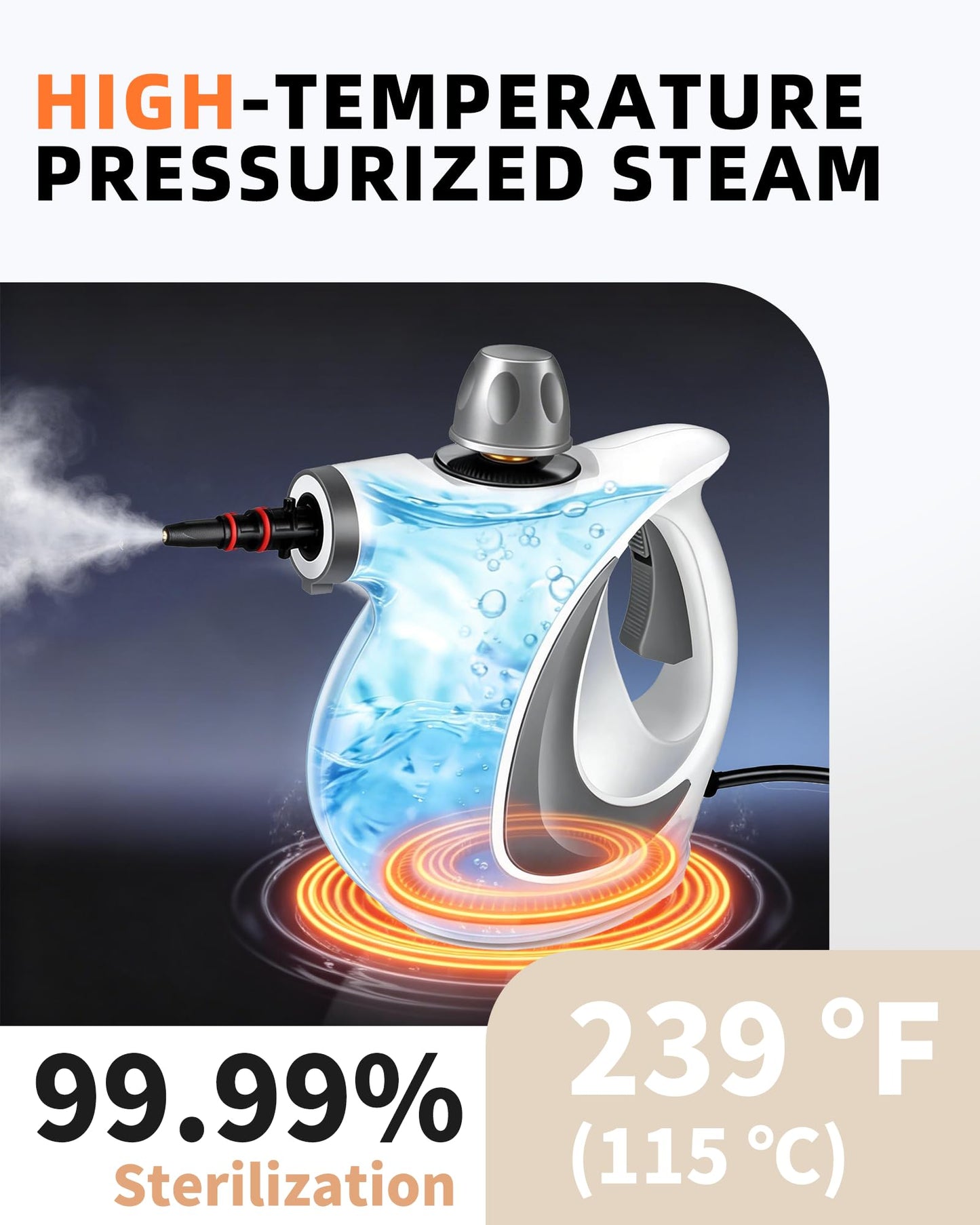 Pressurized Handheld Steam Cleaner for home with 12pcs Accessories&Safety Lock – Multi-Surface Natural Deep Steamer for Cleaning Car, Furniture, Floor, Upholstery, Tile, Grout, Windows (dark gray)