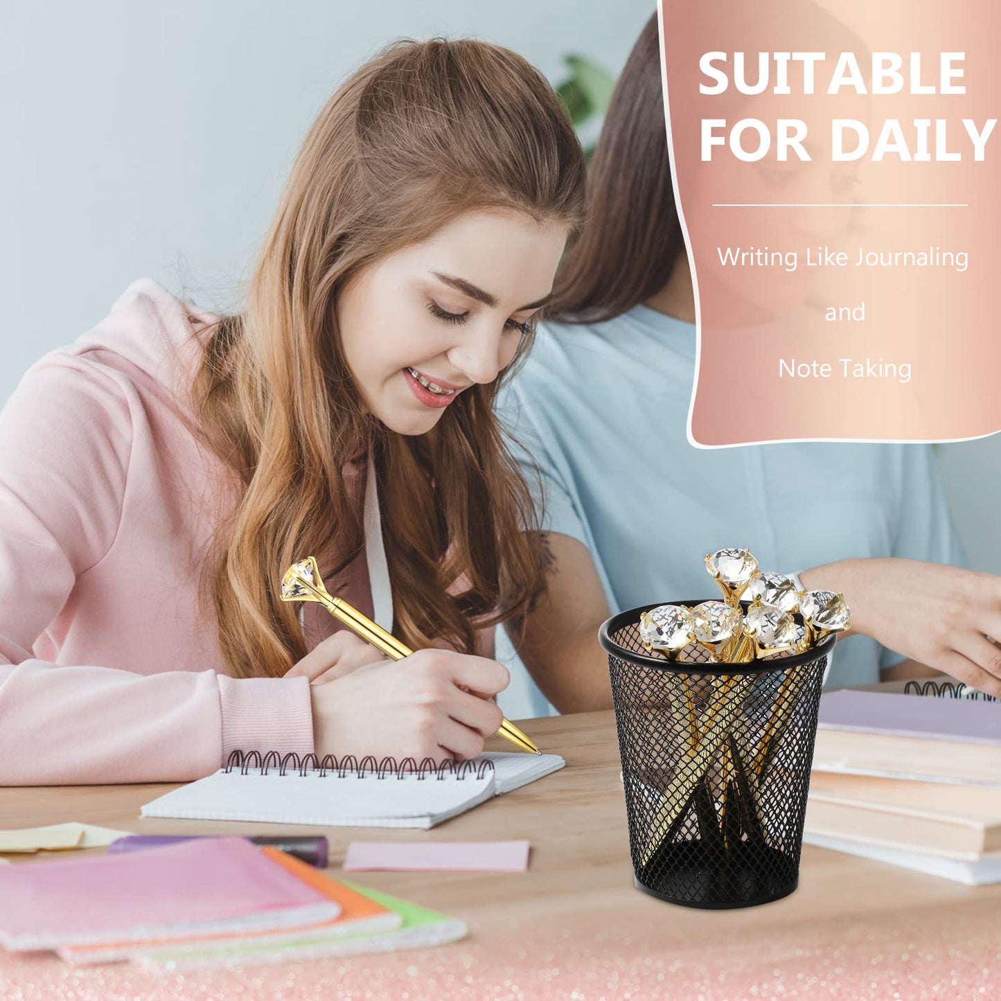 Leinuosen 50 Pcs Bulk Diamond Pens with Crystal Bridal Shower Gifts Metal Bling Ballpoint Pens with Black Ink for Bridal Shower Wedding Party Office School (Gold)