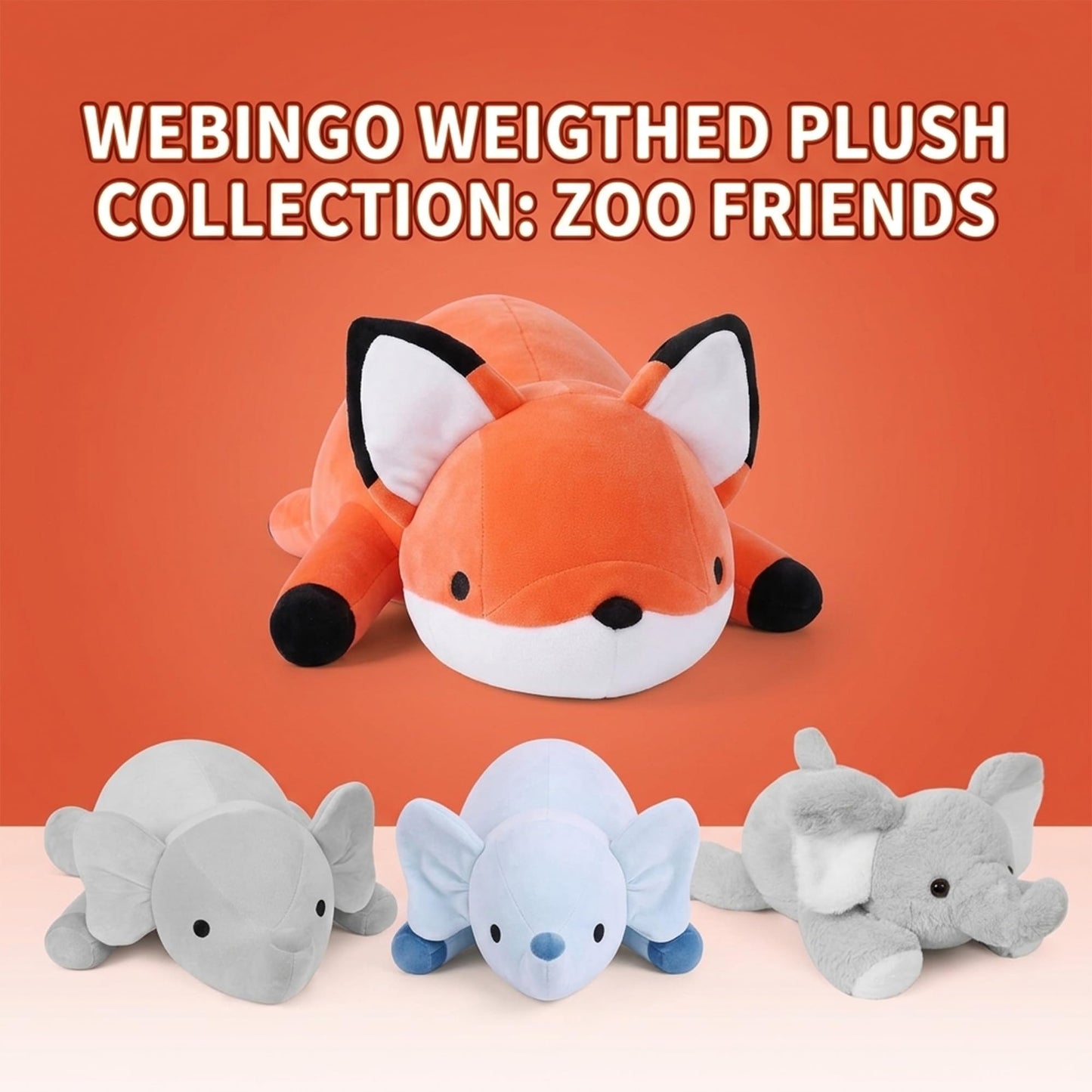 WeBingo Weighted Stuffed Animals, 24" Weighted Fox Plush Toy 4.2 Lb Soft Pillow Cute Giant Plushie Gifts for Kids & Adults(Fox)