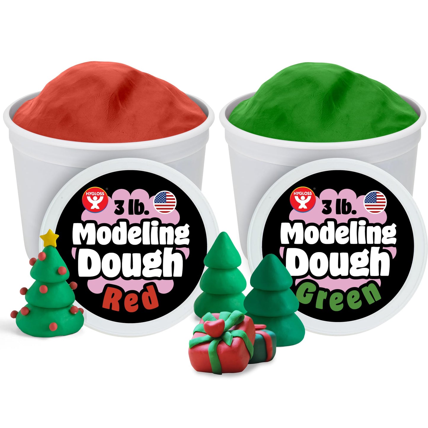 Hygloss Play Dough, 2-Pack Red and Green Modeling Dough Set, Non-Toxic Modelling Compound for Arts & Crafts, Learn & Play, 3-lb. Red and 3-lb. Green, 6 Pounds Total