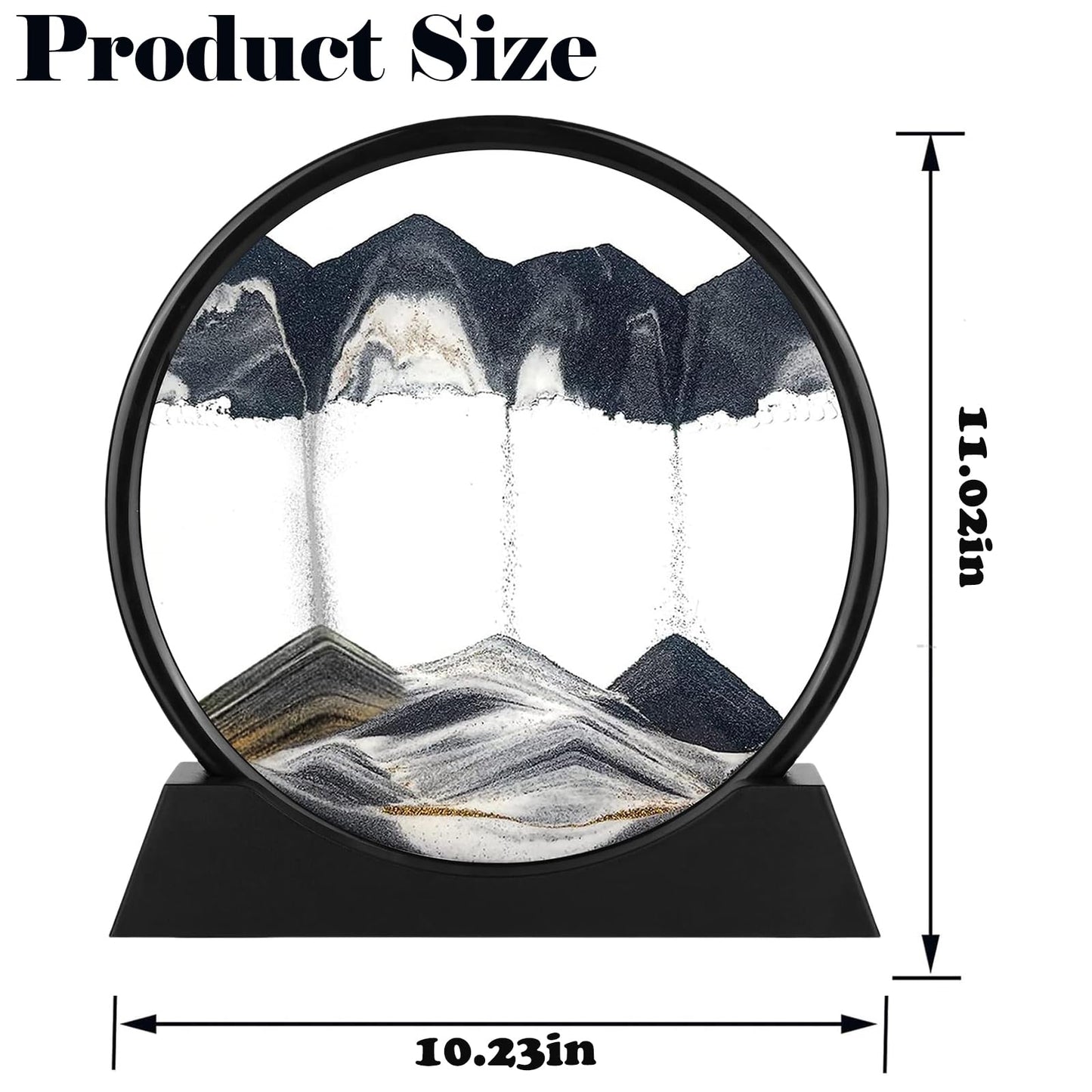 GEKETY Moving Sand Art Picture - Round Glass 3D Deep Sea Sandscape - 3D Quicksand Painting Décor - Relaxing Home Decoration Desk Toys for Office, Home, Desk, Mantle, Bookshelf - (Black, 12 in)