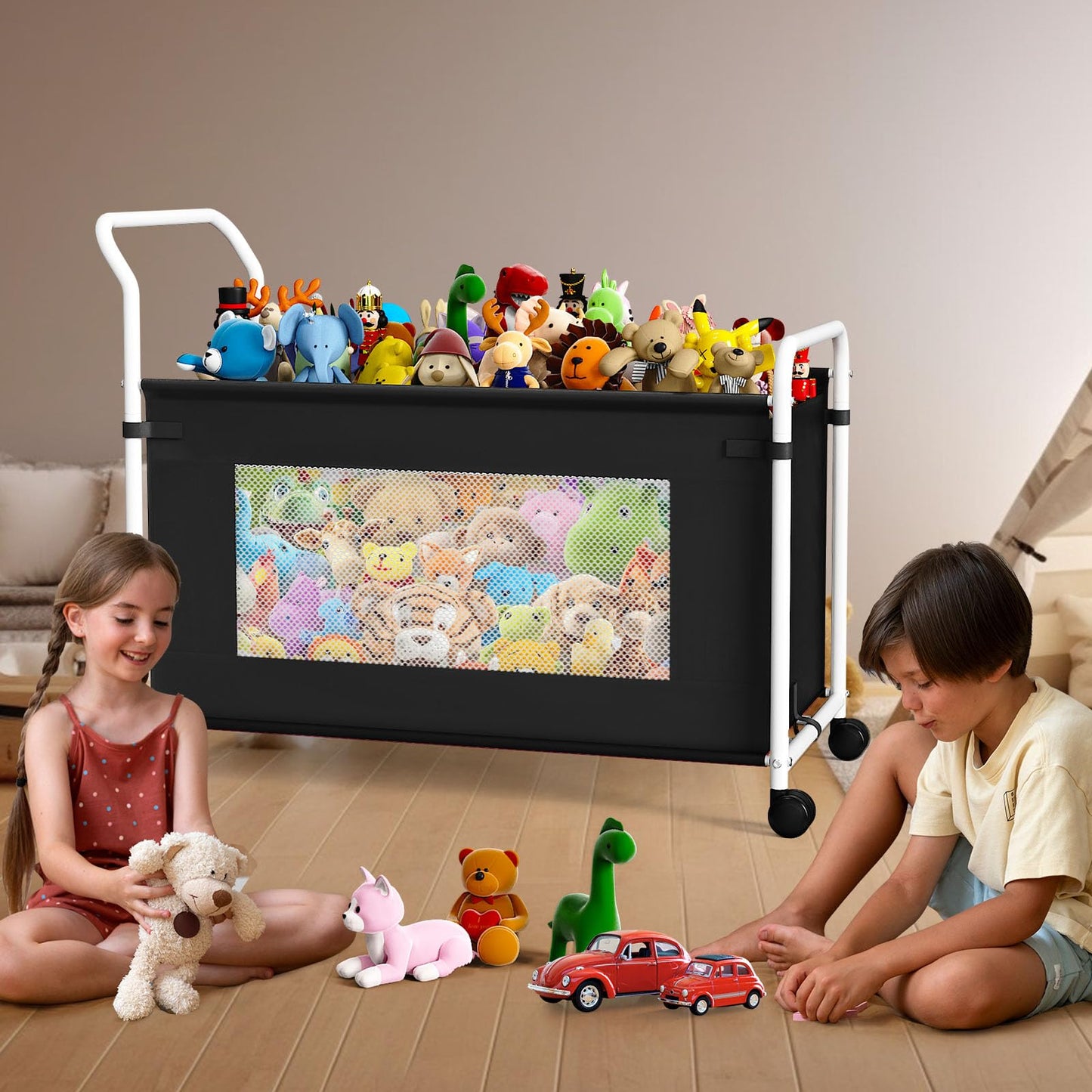 KEEGH Extra Large Toy Box for Kids with 360° Rotating Wheels, Heavy Duty Toy Chest for Boys and Girls, Toy Storage Organizer for Kids, Toy Bins for Living Room, Nursery, Bedroom(Black)
