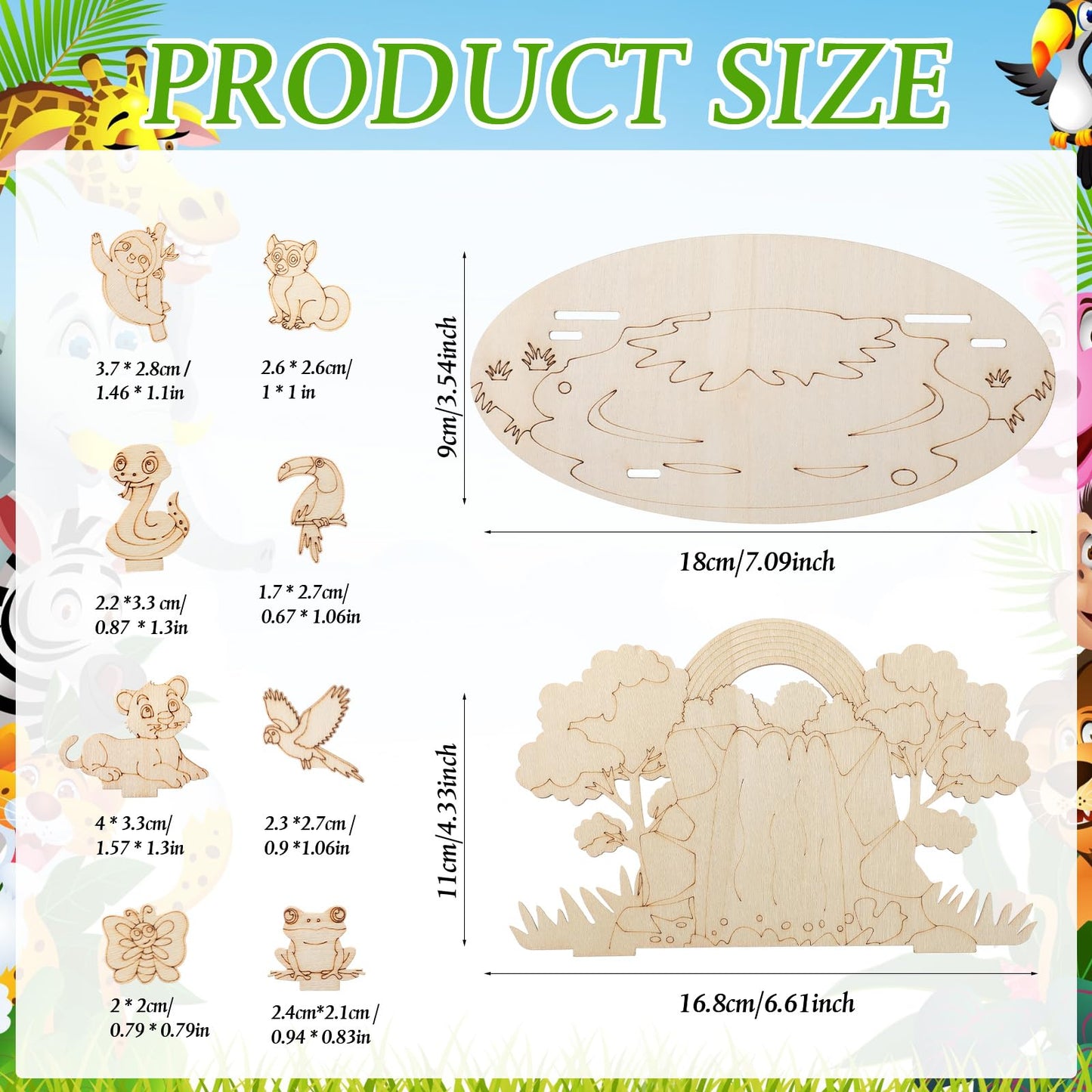DoubleFill 24 Set 2026 Vbs Crafts Rainforest Animal Themed Craft Kits for Kids DIY Jungle Religious Wooden Cutouts Kit Tropical Animal Multi-Layer Crafts for Sunday School Church Bible Decor