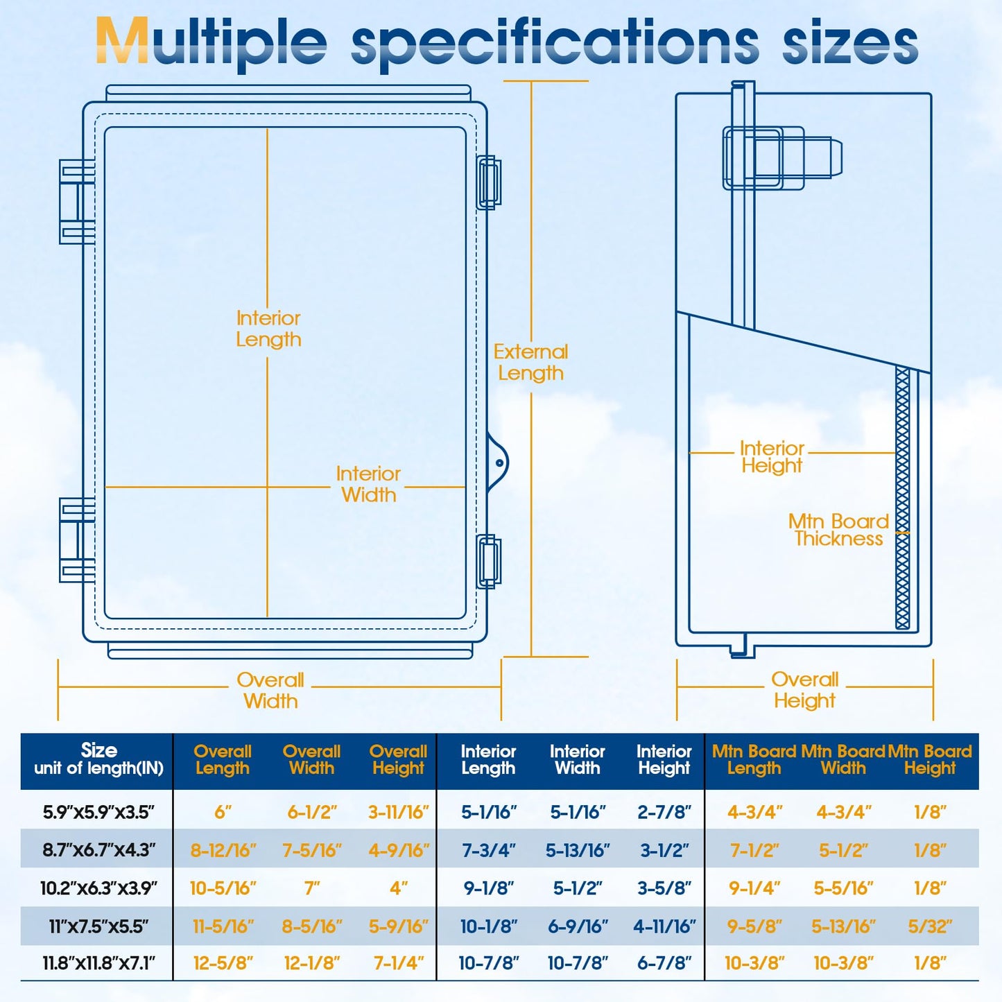 XINYIELE Waterproof Outdoor Project ABS Plastic Junction Box IP67 Weatherproof Dustproof Enclosure with Hinged Cover, Mounting Plate,Wall Brackets for Power Project (11.8"x11.8"x7.1")