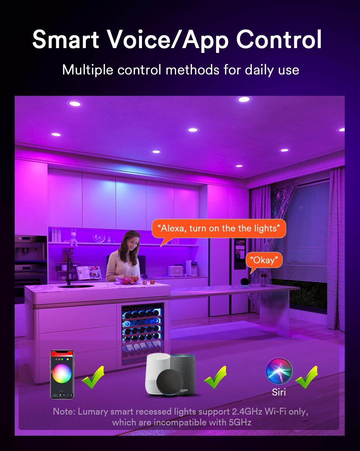 Lumary 3 Inch Smart LED Recessed Light, Ultra-Thin 7W WiFi Bluetooth Ceiling Downlight, Canless w/Junction Box, Whitie Shades Color Changing, Compatible with Alexa/Google/Remote-Not Included, 4 Pack