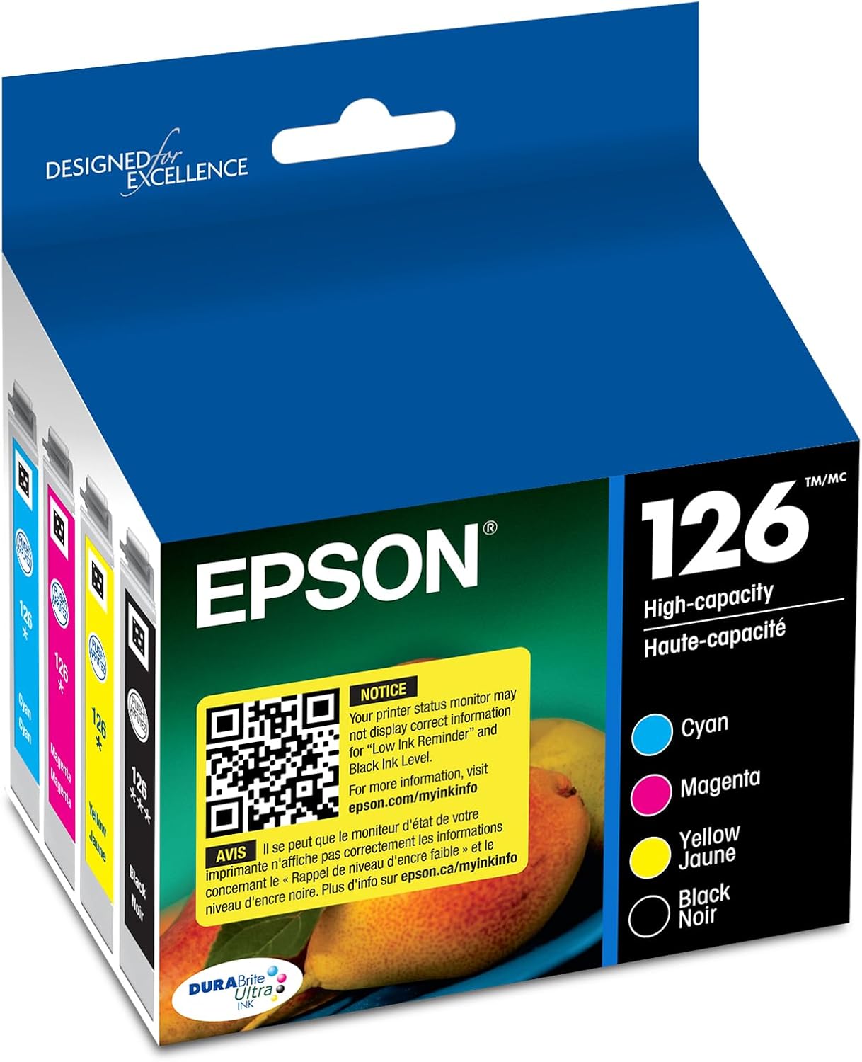 EPSON 126 DURABrite Ultra Ink Black & Color Combo Pack For WF-3520, 3530, 3540, 520, 545, 630, 633, 635, 645, 7010, 7510, 7520, 840, 845 and other select models