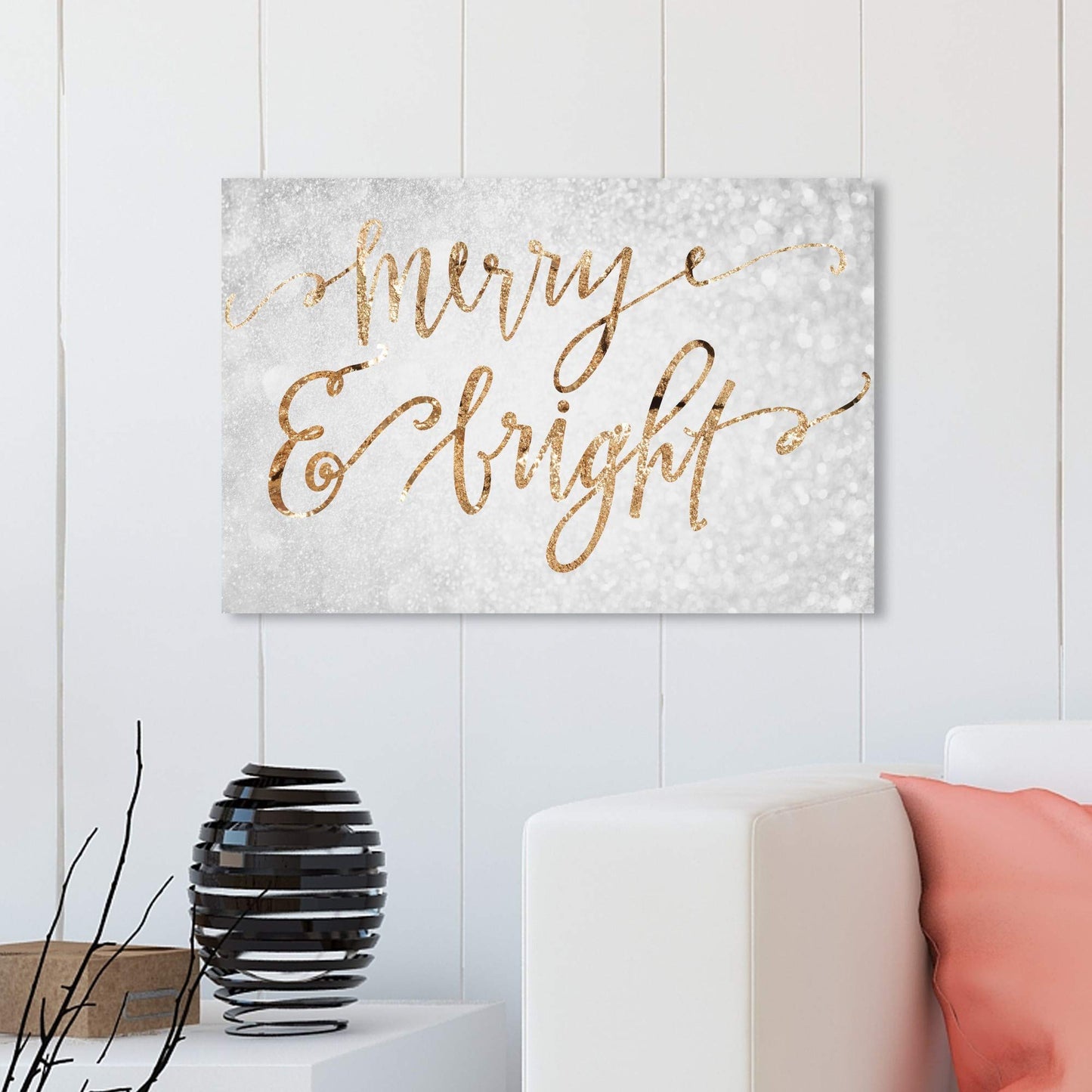 Wynwood Studio Holiday and Seasonal Wall Art Canvas Prints 'Merry & Bright' Christmas Home Décor, 30" x 20", Gray, Gold