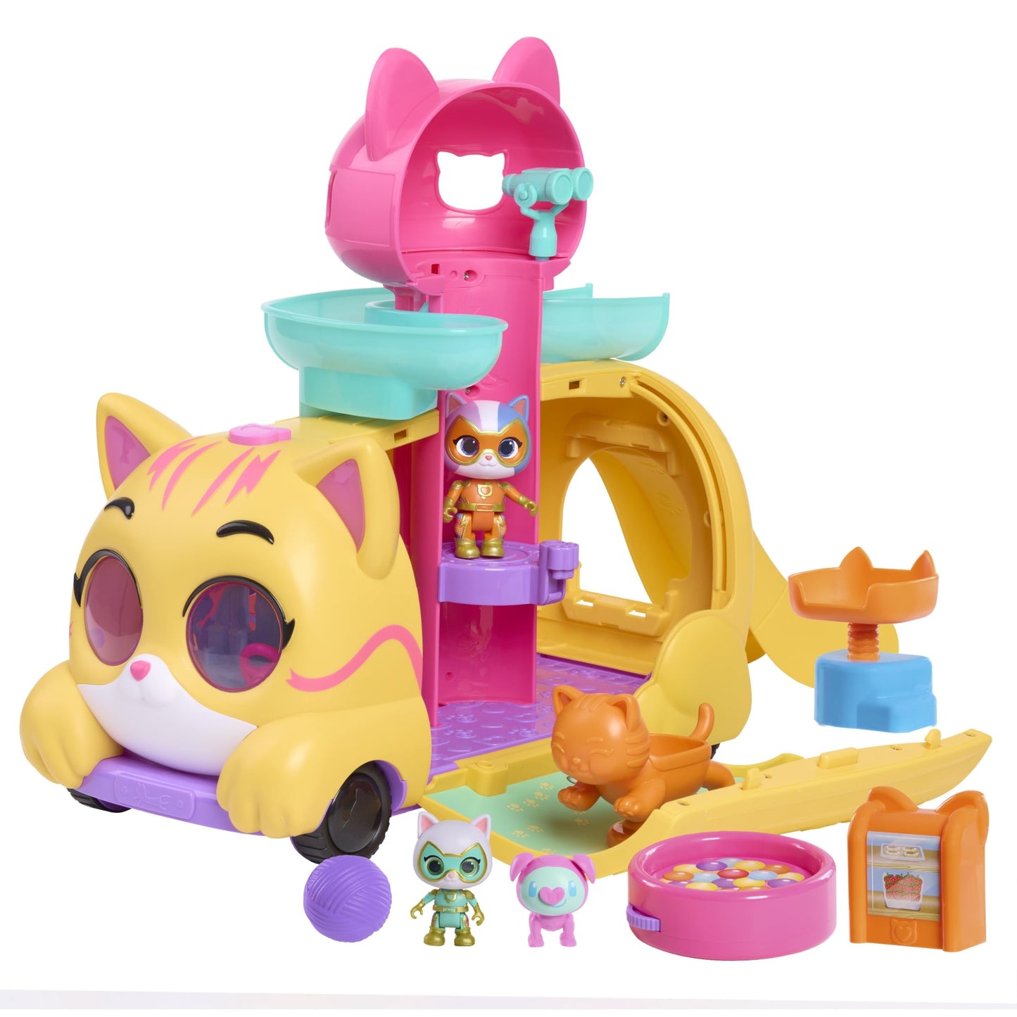 Disney Junior SuperKitties Purr ‘N’ Go Lights and Sounds Playset, 10 Pieces, Articulated Figures, Officially Licensed Kids Toys for Ages 3 Up, Gifts and Presents