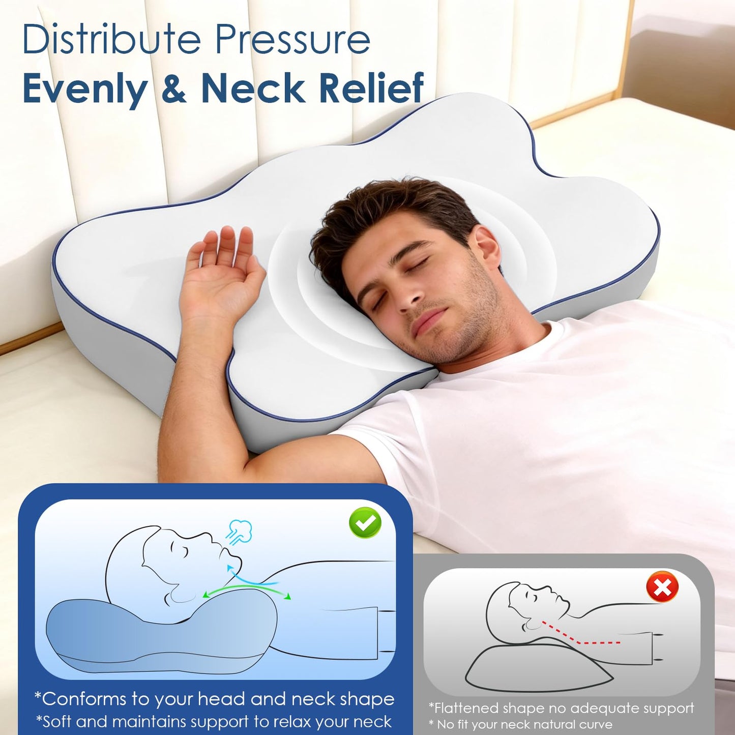 Patented Cervical Pillow for Neck Pain Relief, Ultra Cooling Ergonomic Contour Neck Pillow with 3D Ice-Silk Mesh Cover and Oeko-TEX Memory Foam, Orthopedic Pillow for Back Stomach Sleepers (Large)