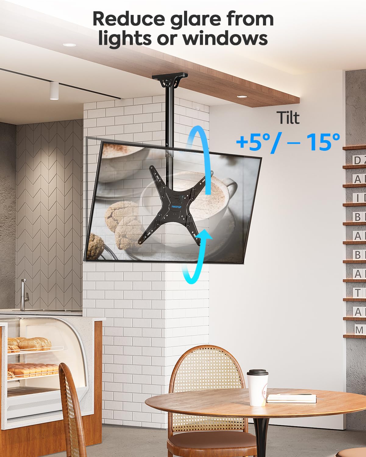 MOUNTUP Ceiling TV Mount for Most 24''- 65'' TVs, Hanging TV Ceiling Mount for 32 43 50 55 60 65 inch Screen, Full Motion Height Adjustable Bracket, Holds up to 99lbs, Max VESA 400x400mm, MU0039