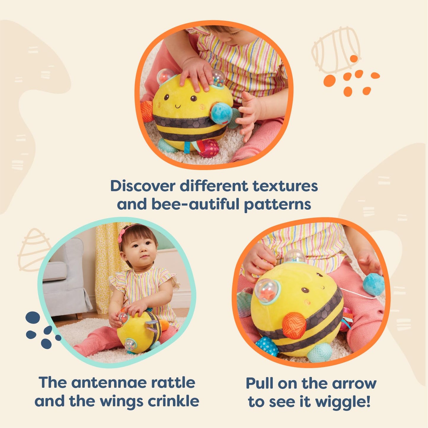 B. toys – Sensory Plush Bumble Bee with Fun Features, Interactive Play, Bumps, Colors, Textures & Sounds, Toys for Infants, Babies – 0+ Months