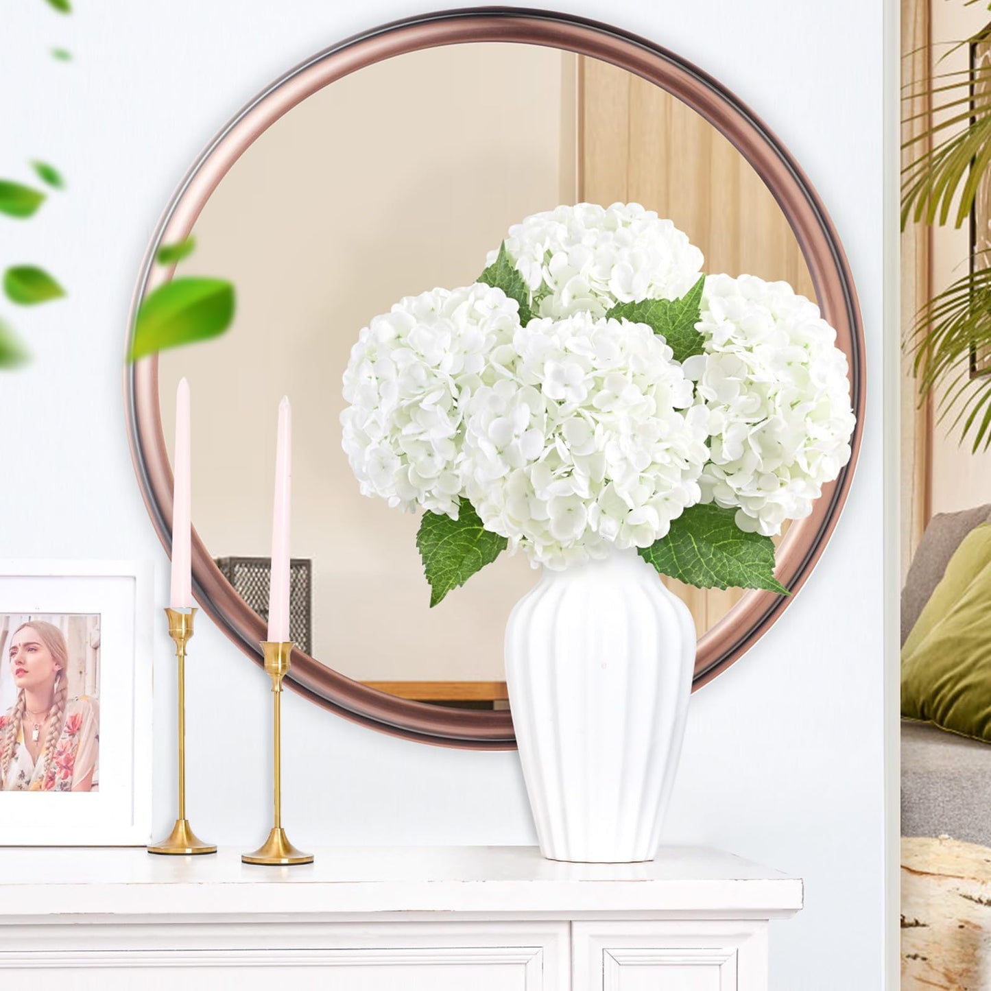 Yastouay 6 Pcs Real Touch Hydrangea Artificial Flowers, 21" White Full Faux Hydrangea Flowers Latex Fake Flowers for Home Decor Party Floral Arrangements Wedding Bouquets Centerpieces Outdoor Decor