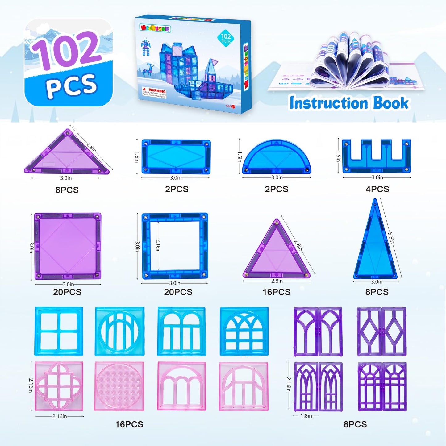 MAGBLOCK Magnetic Tiles Building Blocks Set, 102PCS Stronger Magnets Toddler Toys for Kids 3-8 Year Old Girls & Boys Gifts, Perfect STEM Educational Sensory Toys for Preschool Learning