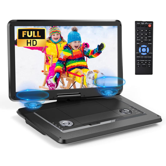 Arafuna 18" Portable DVD Player with with 5-Hour Rechargeable Battery, 16" HD Swivel Screen with Dual Stereo Speakers, Support USB/SD/Sync TV, Regions Free