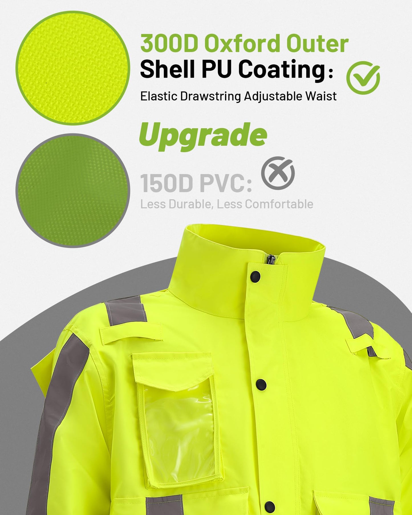 Oumurs 300D Reflective Hi Vis Rain Jacket Safety Rain Suits for Men Women Class 3 High Visibility Waterproof Rain Jacket & Pants with Inner Mesh Lining,Rain Gear Work Construction Safety Hoodie