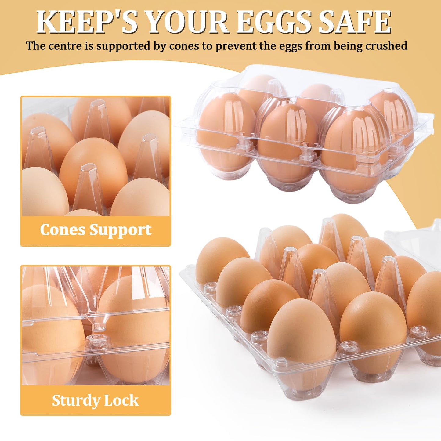 APOCHON 200PCS Clear Plastic Egg Cartons 6 Count,Half Dozen Egg Cartons Cheap Bulk for Chicken Eggs,Reusable Egg Holder for Family,Pasture,Farm Markets Display - Medium Egg Containers 2x3 Grids