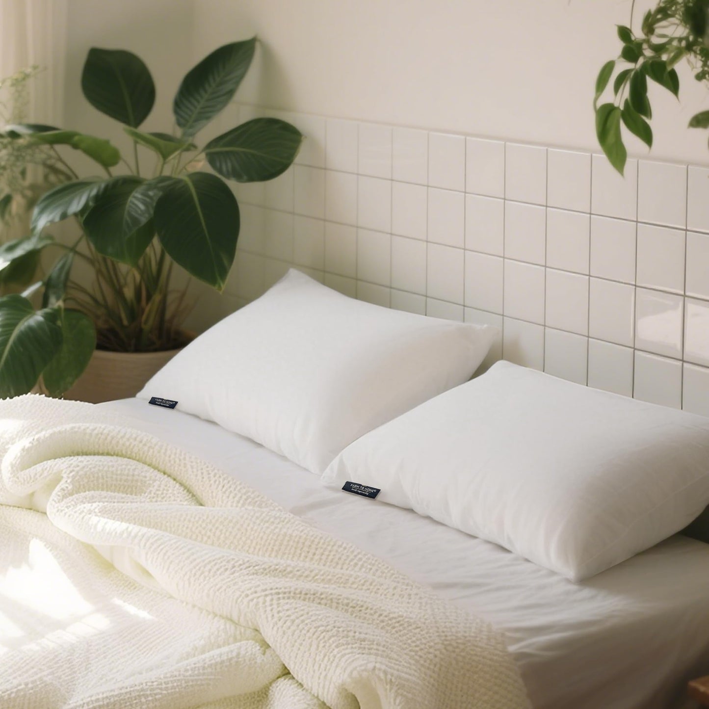 Farm To Home Organic Pillows King Size Set of 2, 100% Organic Cotton Cover, Down Alternative Hotel Quality Soft Bed Pillow for Back & Side Sleepers, Machine Washable, 20"x36", White