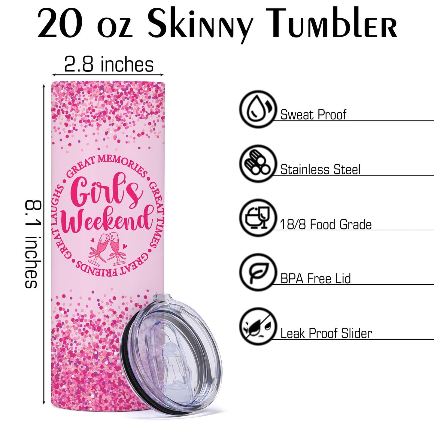 HZMLYDJ 4 Pcs Girls Weekend Gifts for Women, 20 Oz Stainless Steel Straight Tumblers, Girls Trip Gifts Favors, Travel Cup Insulated Tumblers with Lid, Graduation Gift for Women Sister Friends
