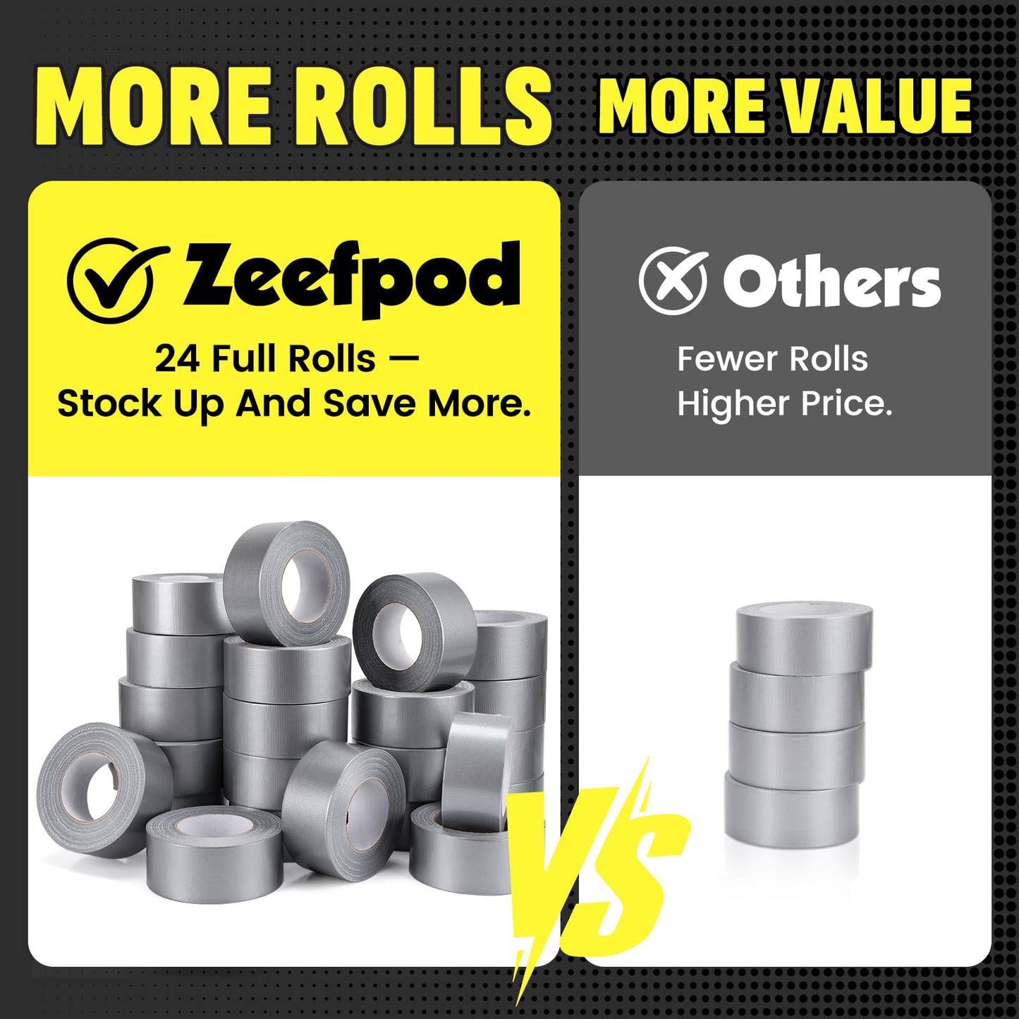Zeefpod 24 Pack Duct Tape Heavy Duty Waterproof, Silver Duct Tape Bulk 1.88 Inch X 90 Ft, Strong No Residue,Tear by Hand,Multi-Use for Indoor & Outdoor Repairs, Industrial, Professional Use