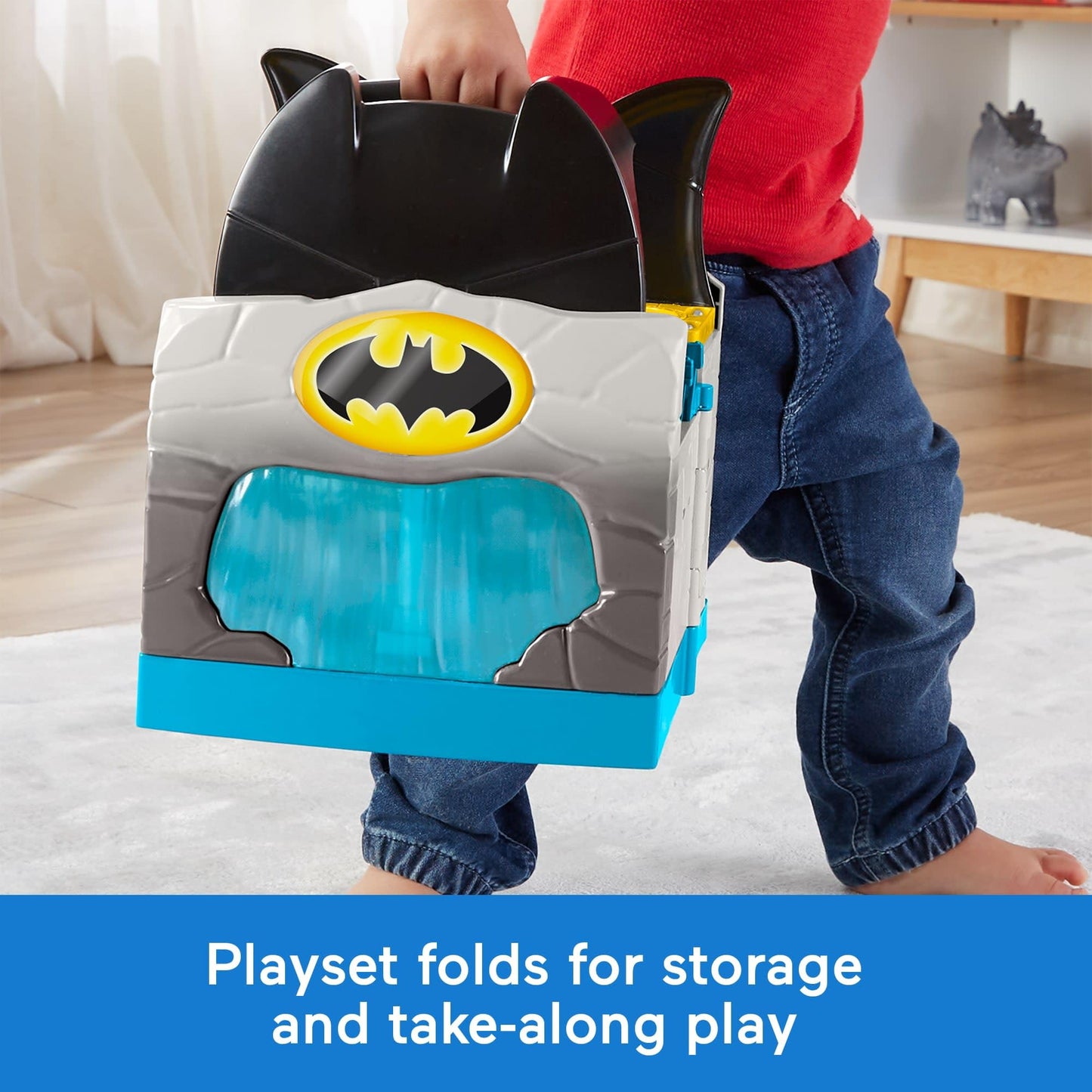 Fisher-Price Little People DC Super Friends Deluxe Batcave, Batman playset with lights and sounds plus 4 character figures for toddlers