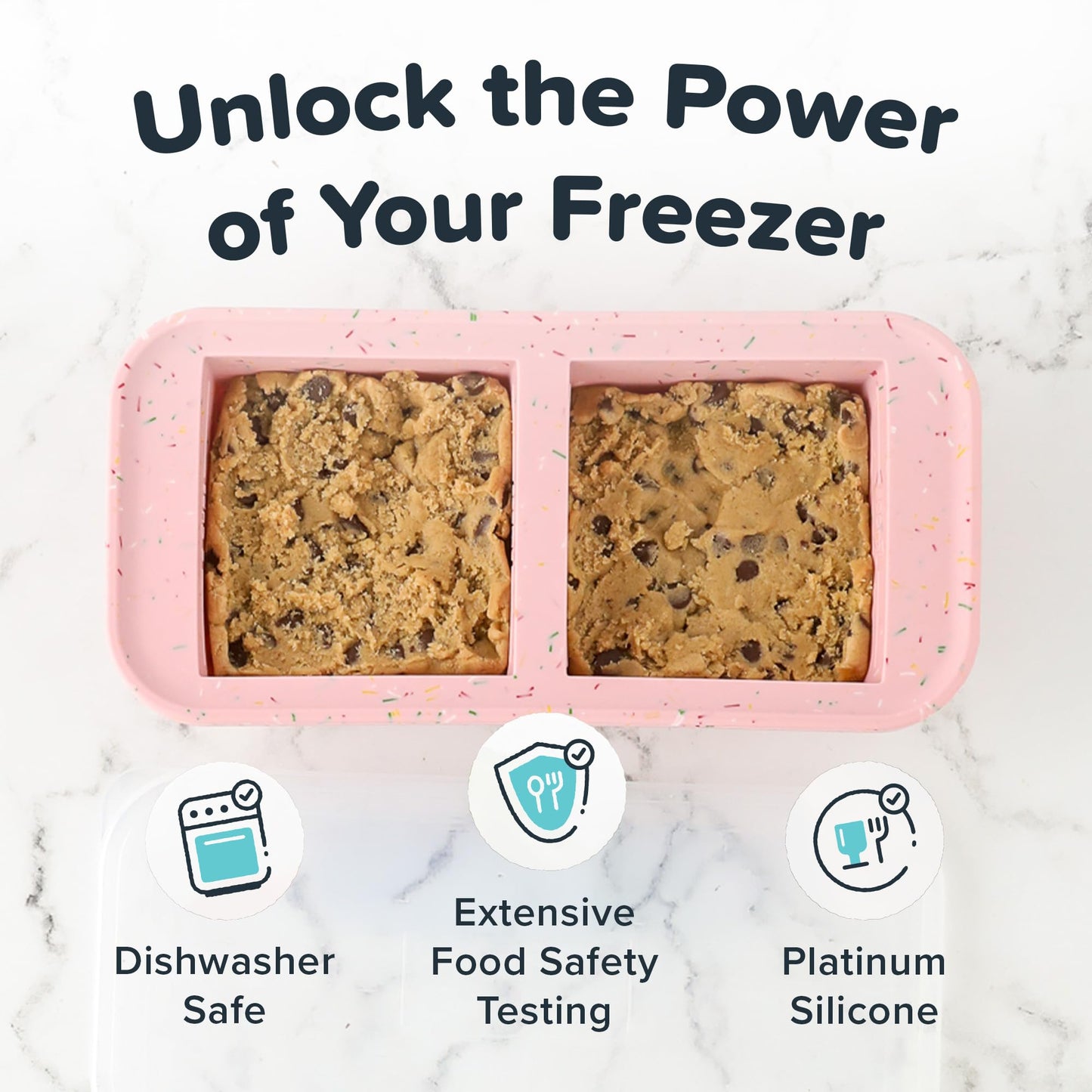Souper Cubes 2 Cup Silicone Freezer Trays, 100% Platinum-Cured Silicone Freezer Mold, Oven and Microwave Safe, Perfect for Storing Lasagna, Casseroles and More - Cotton Candy, 2-Pack