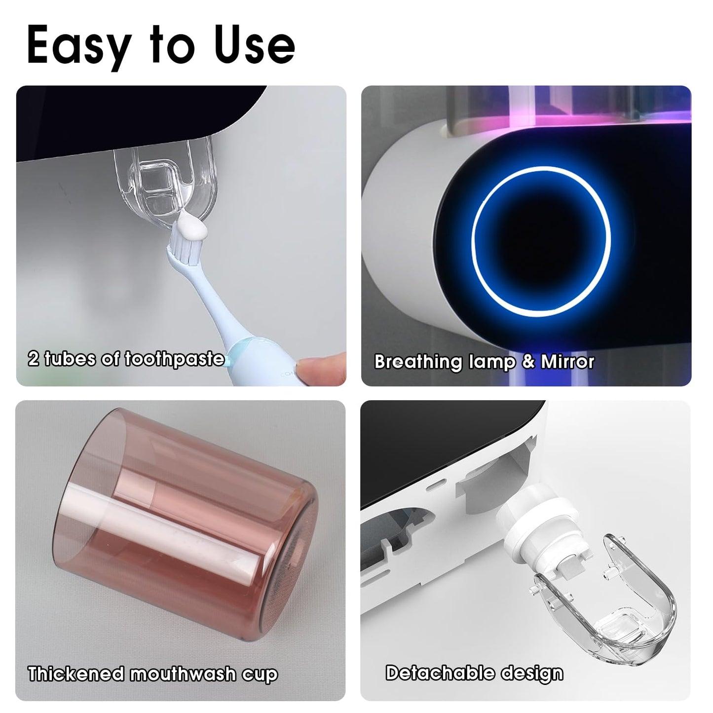 iHave Toothbrush Holders for Bathrooms, UV Toothbrush Sanitizer and Holder Smart Home Bathroom Accessories, 4 Cups Electric Toothbrush Holder Wall Mounted with Toothpaste Dispenser Bathroom Decor
